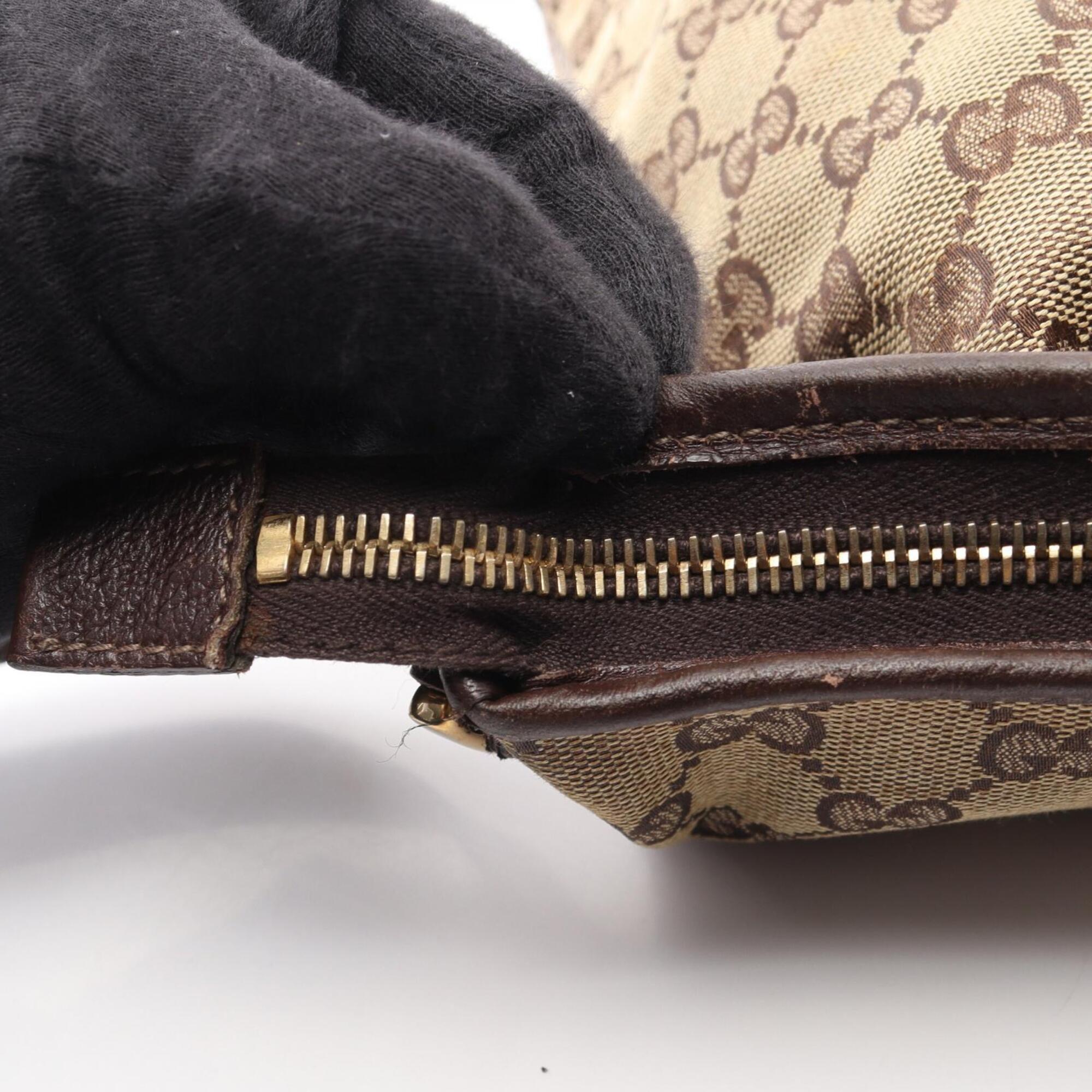 Gucci Beige Brown Canvas Leather Handbag Shoulder Bag (Pre-Owned)