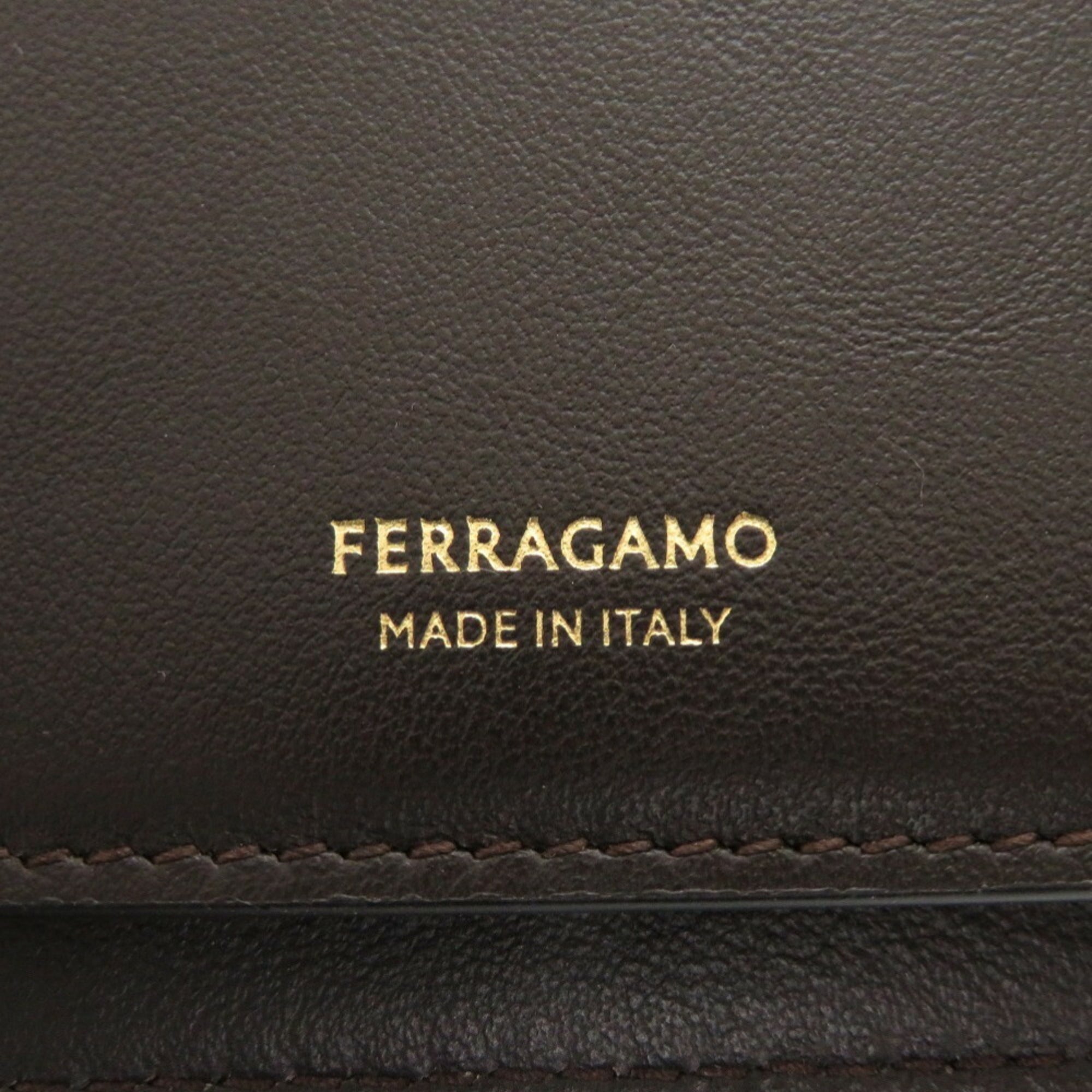 Salvatore Ferragamo Black Brown Leather Long Wallet (Bi-Fold) (Pre-Owned)