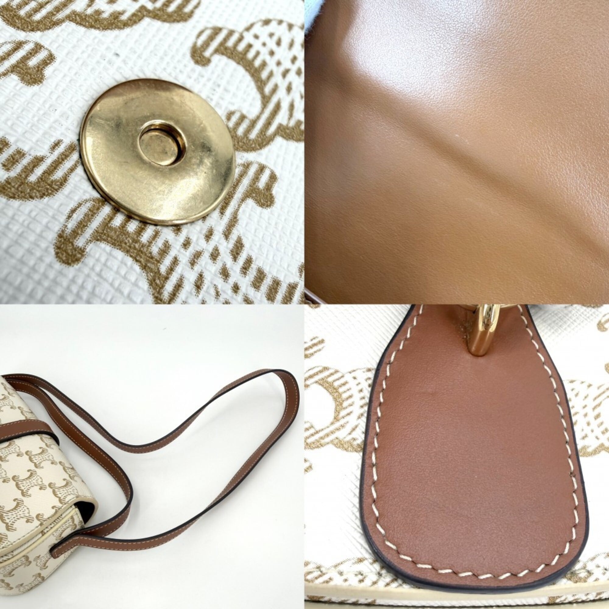 Celine Brown White Coated Canvas Shoulder Bag (Pre-Owned)