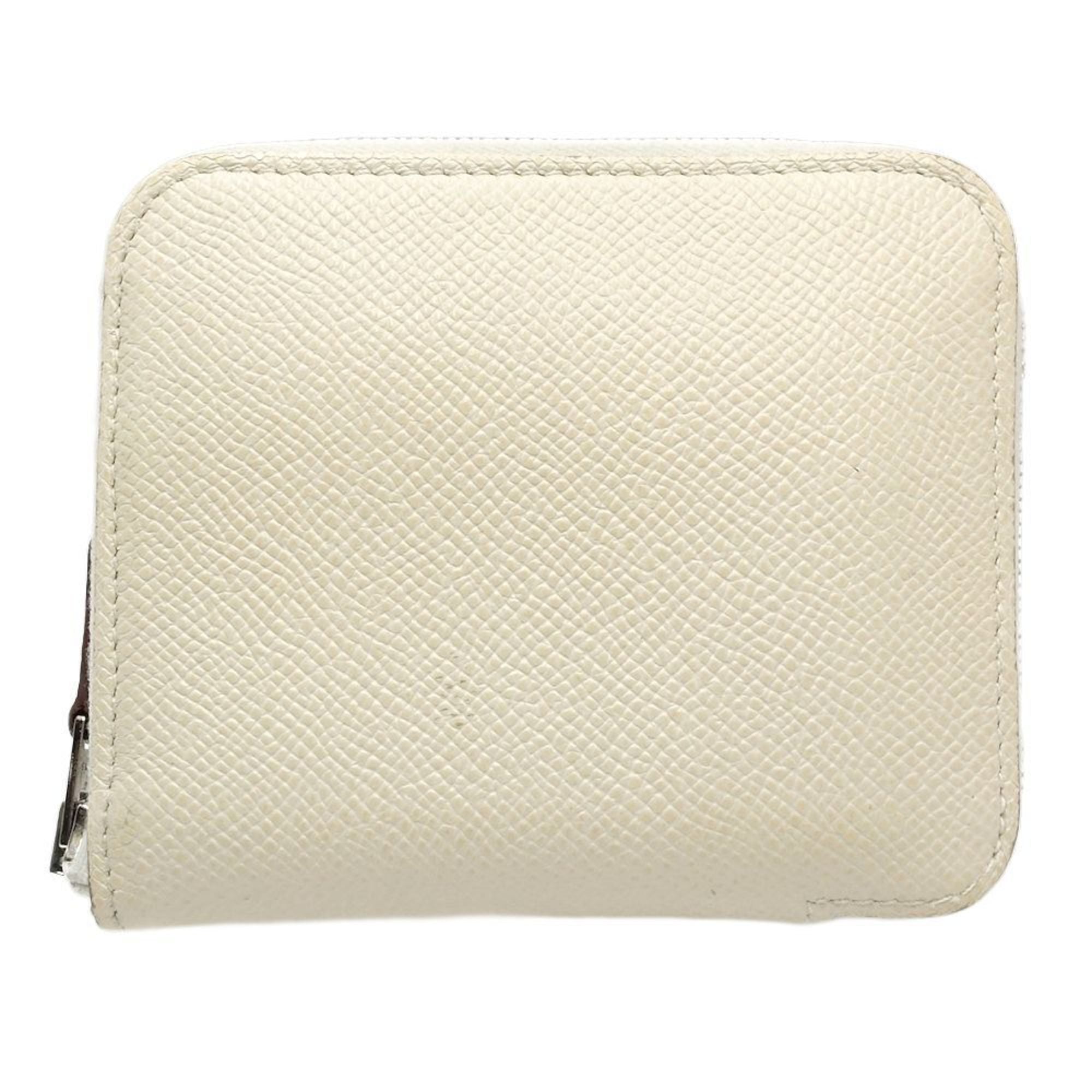 Hermes Ivory White Epsom Leather Silk Coin Purse/Coin Case (Pre-Owned)