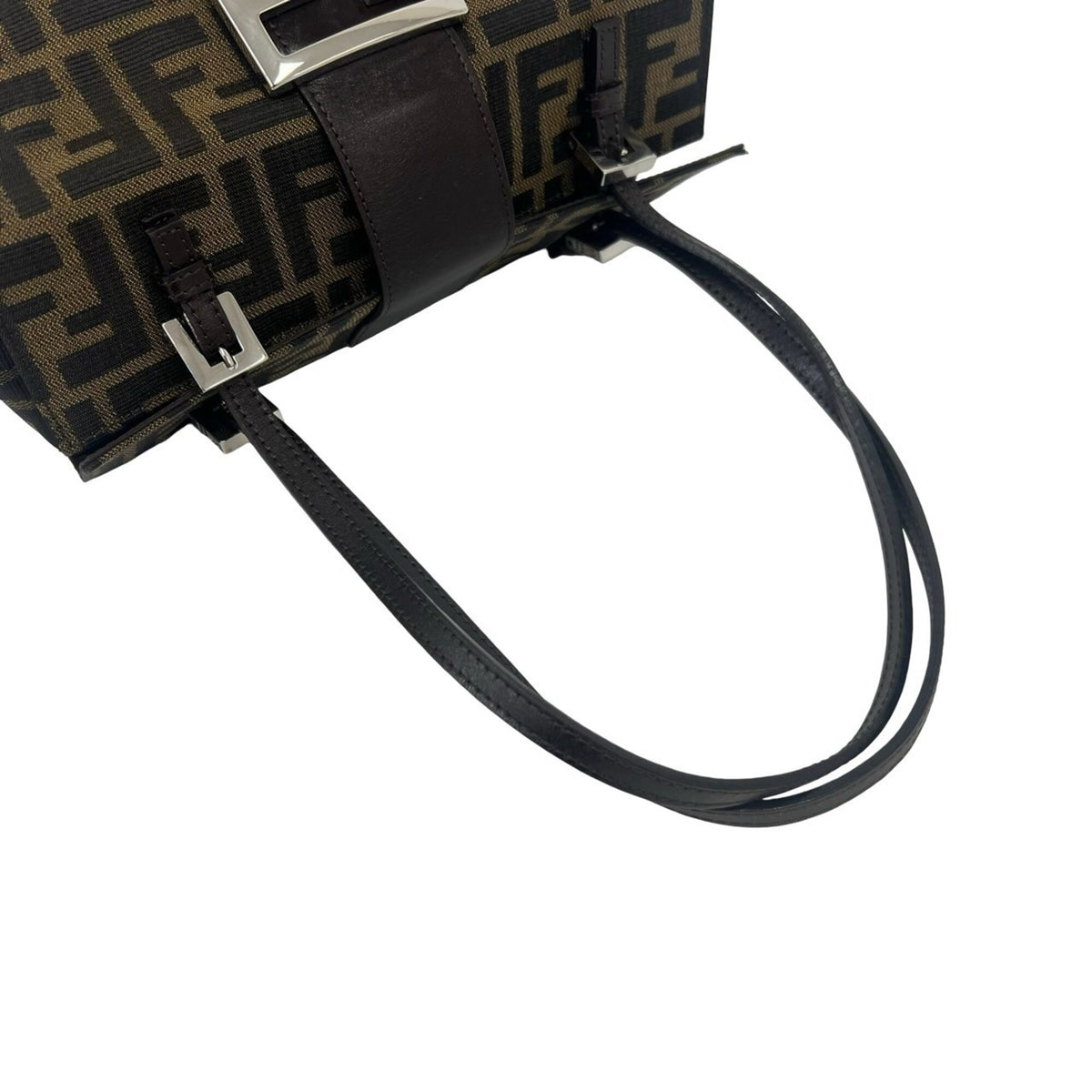 Fendi Black Brown Canvas Leather Handbag Tote Bag (Pre-Owned)
