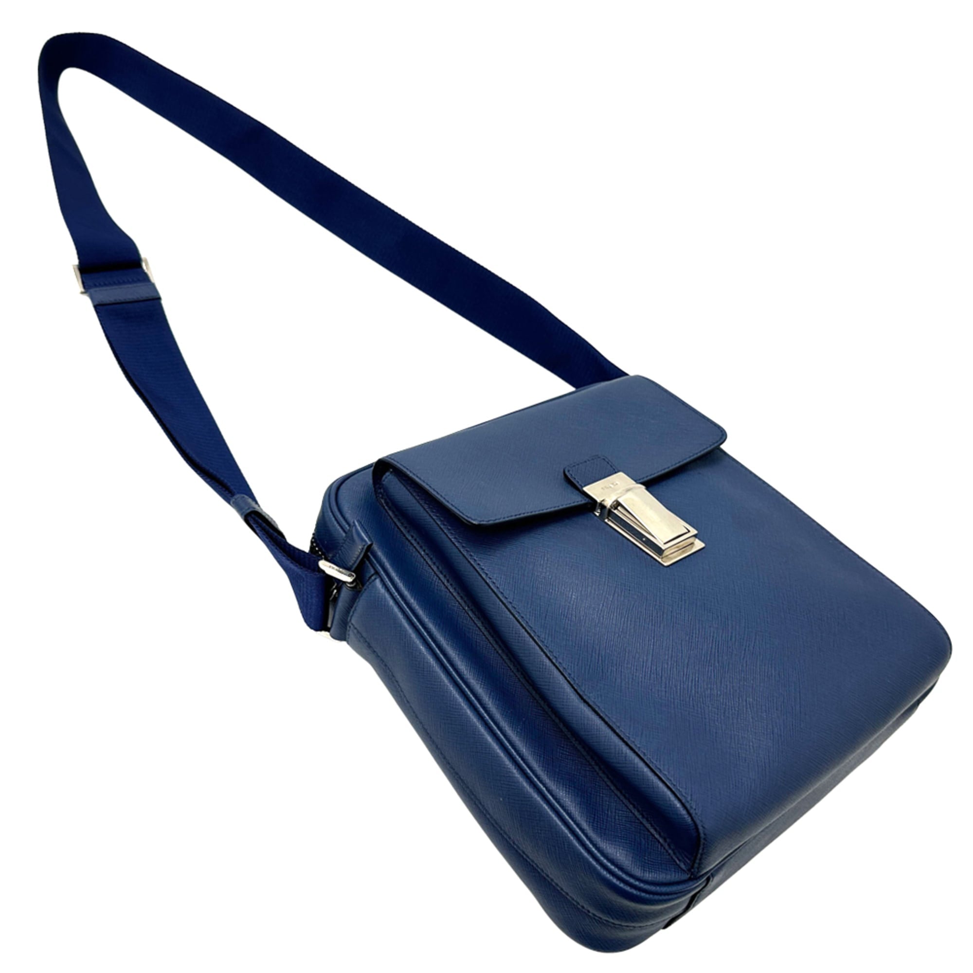Prada Blue Saffiano Handbag Shoulder Bag (Pre-Owned)