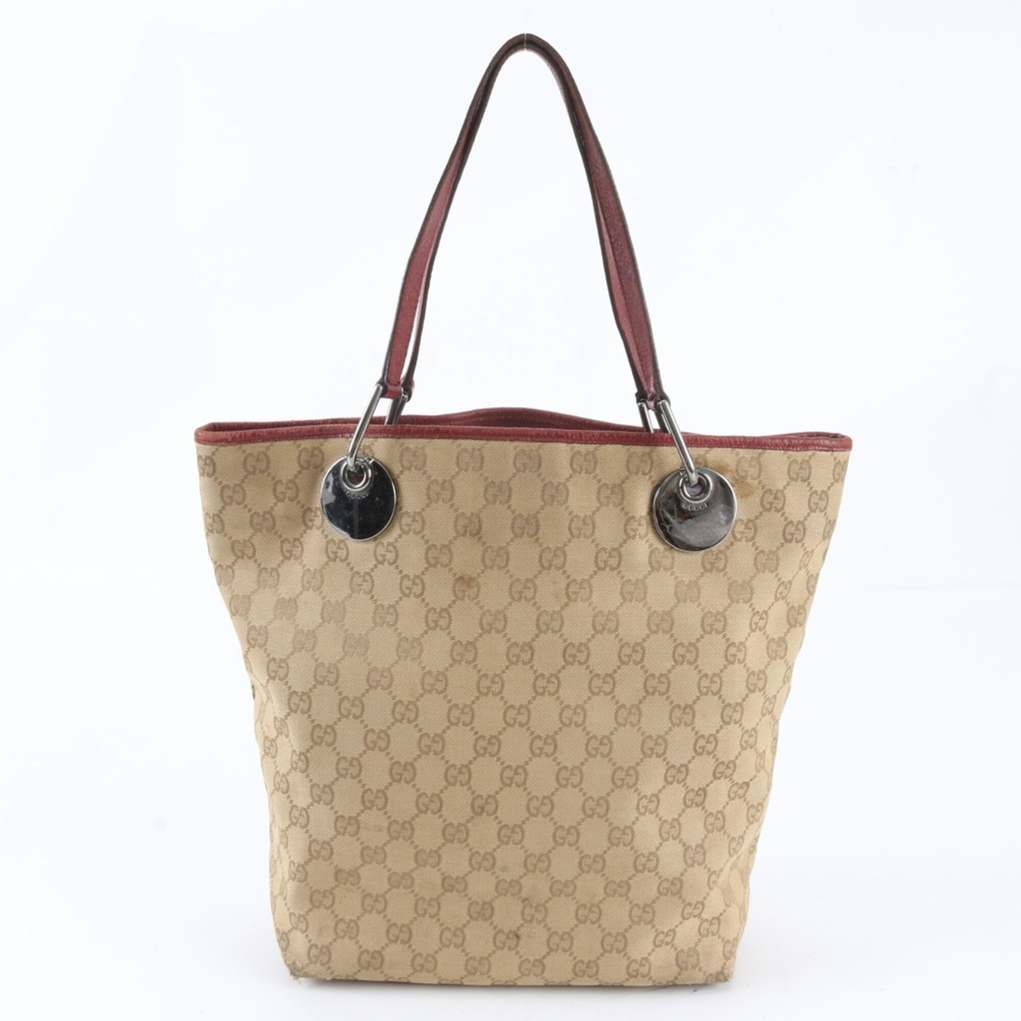 Gucci Gg Canvas Brown Red Color Gg Canvas Handbag Tote Bag (Pre-Owned)