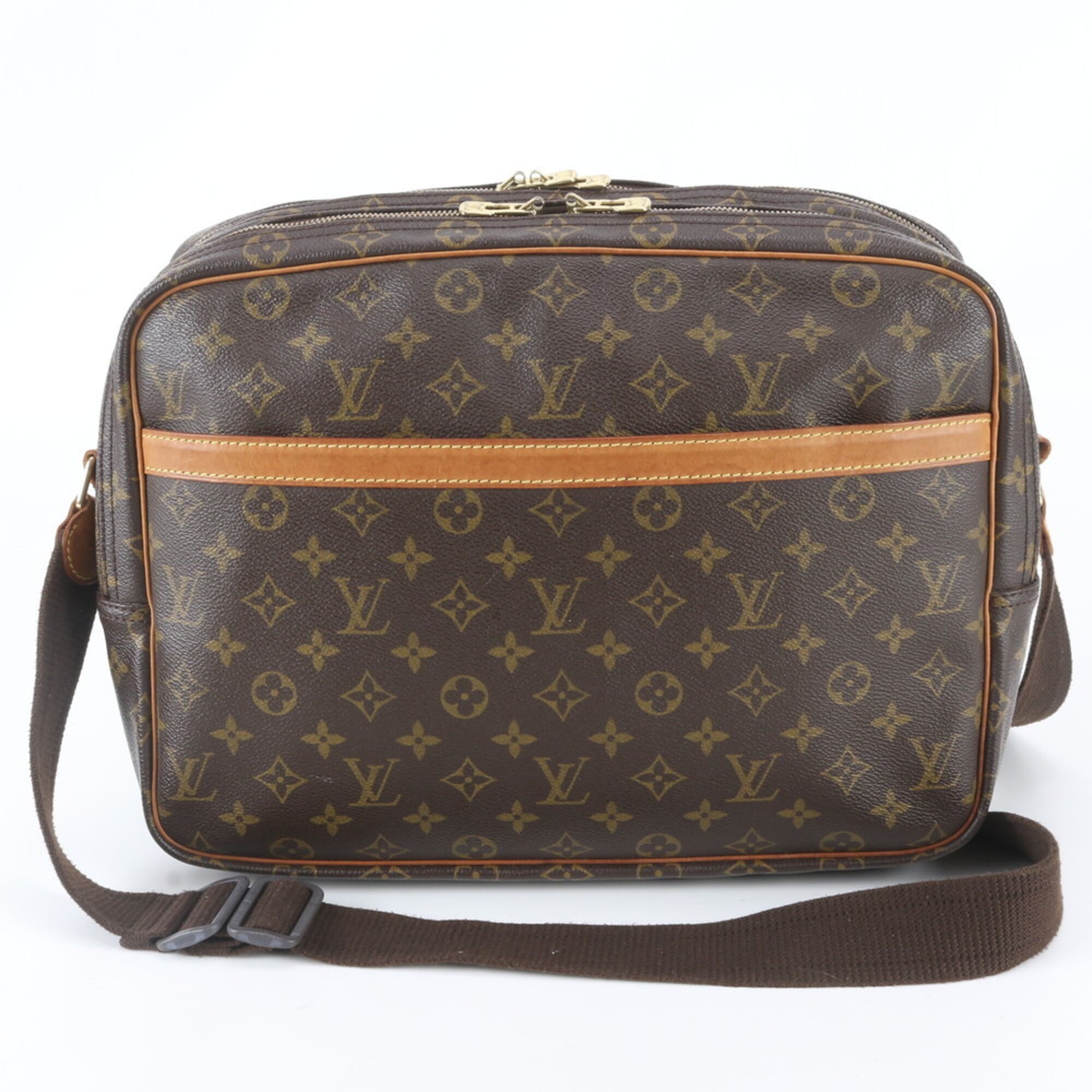 Louis Vuitton Brown Leather Coated Canvas Messenger Bag Shoulder Bag (Pre-Owned)