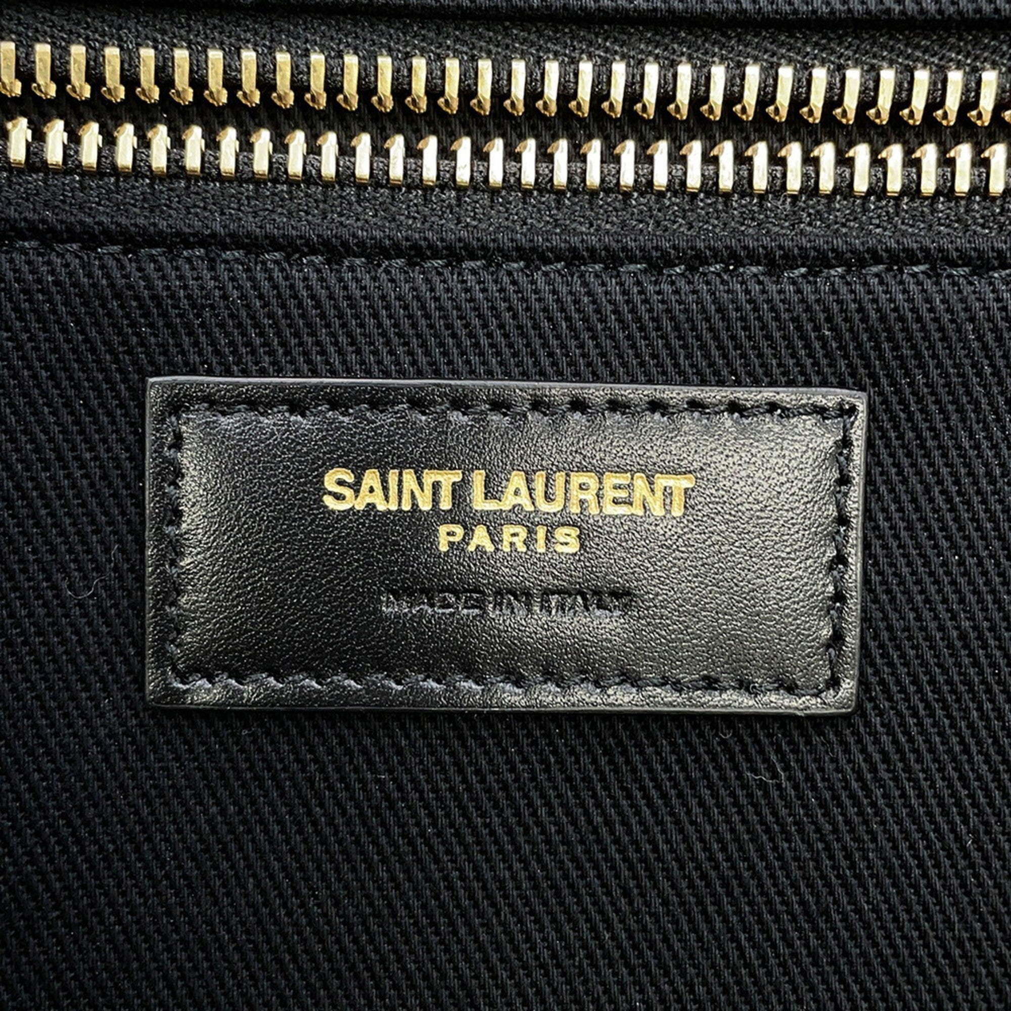 Yves Saint Laurent Black Canvas Leather Handbag Tote Bag (Pre-Owned)