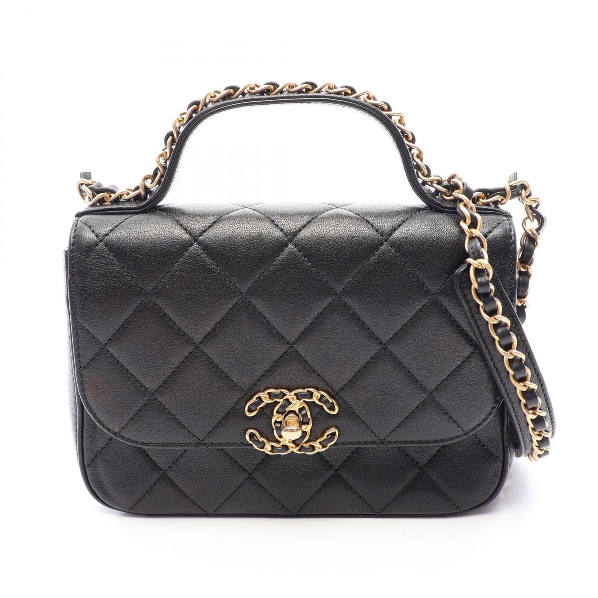 Chanel Black Leather Handbag Shoulder Bag (Pre-Owned)