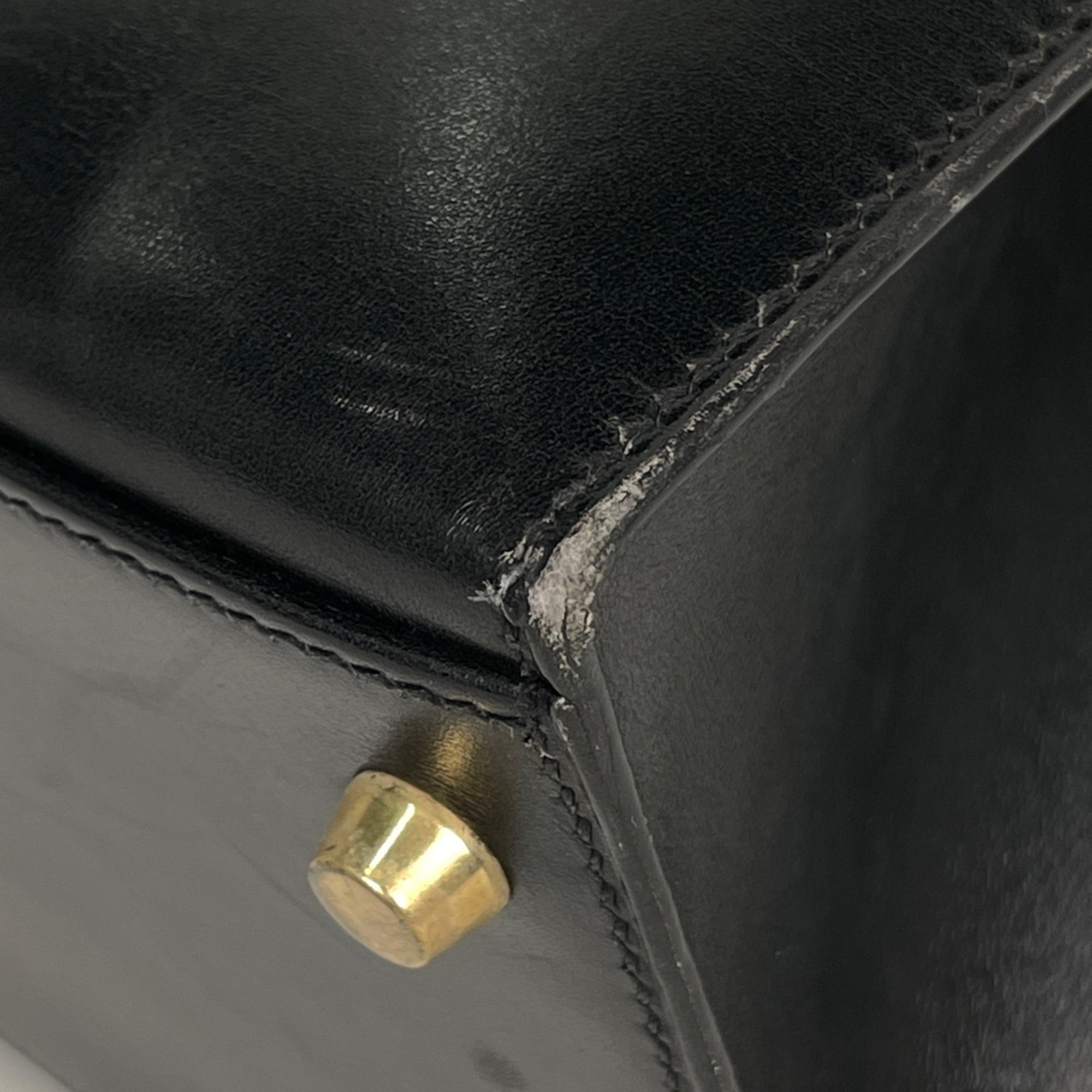 Hermes Black Box Calf Leather Handbag (Pre-Owned)