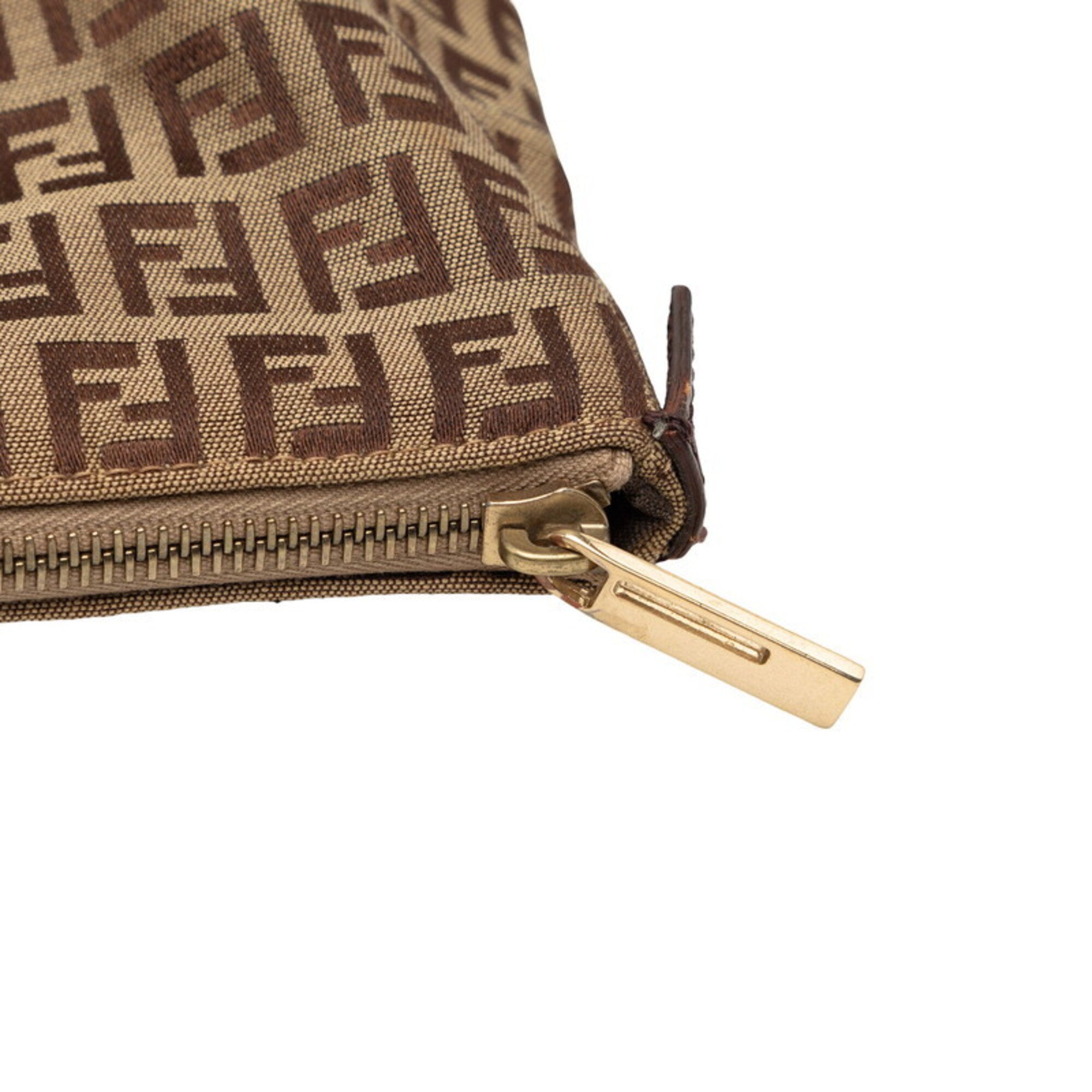 Fendi Brown Leather Canvas Handbag Tote Bag (Pre-Owned)