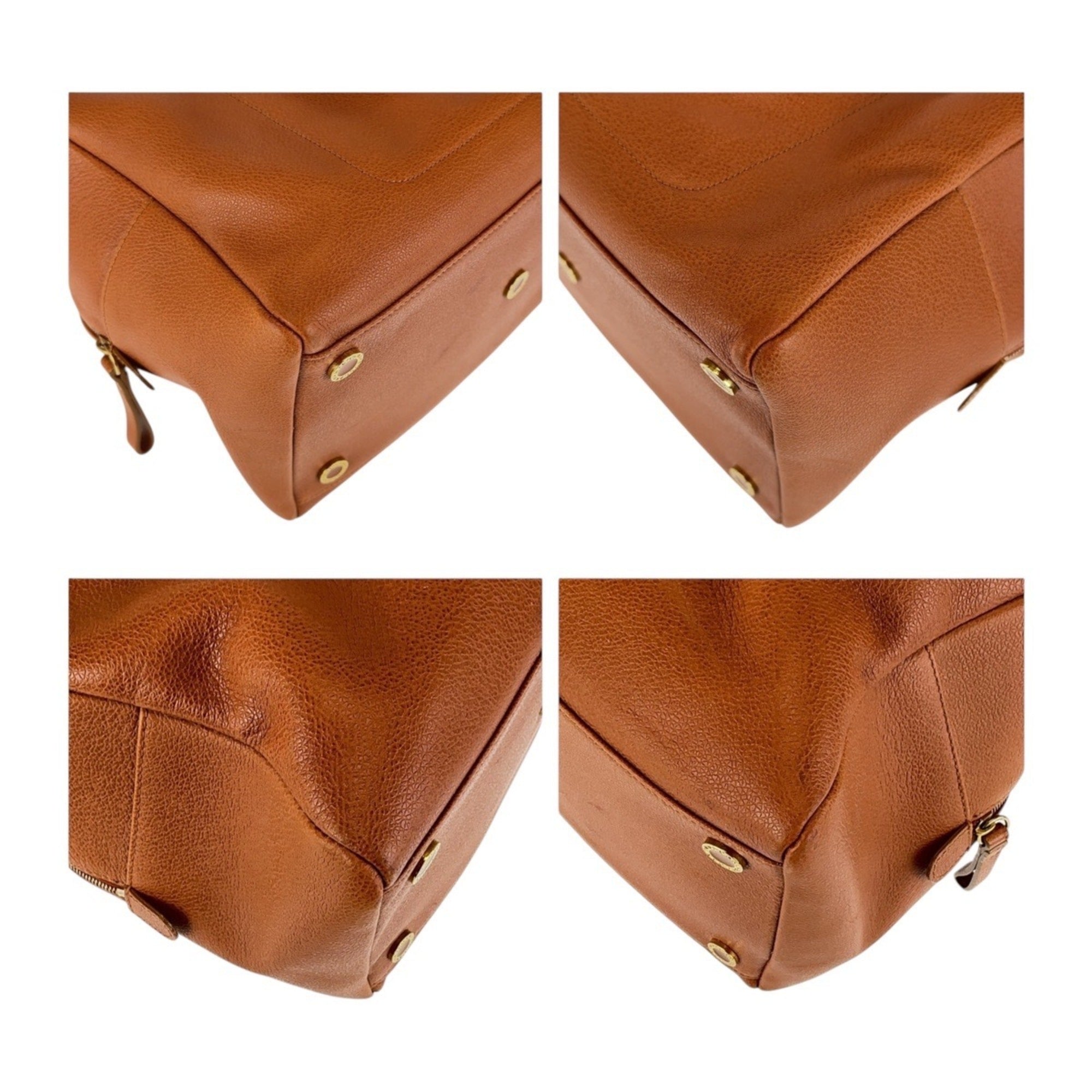 Bvlgari Bvlgari Bvlgari Brown Leather Boston Bag Handbag (Pre-Owned)