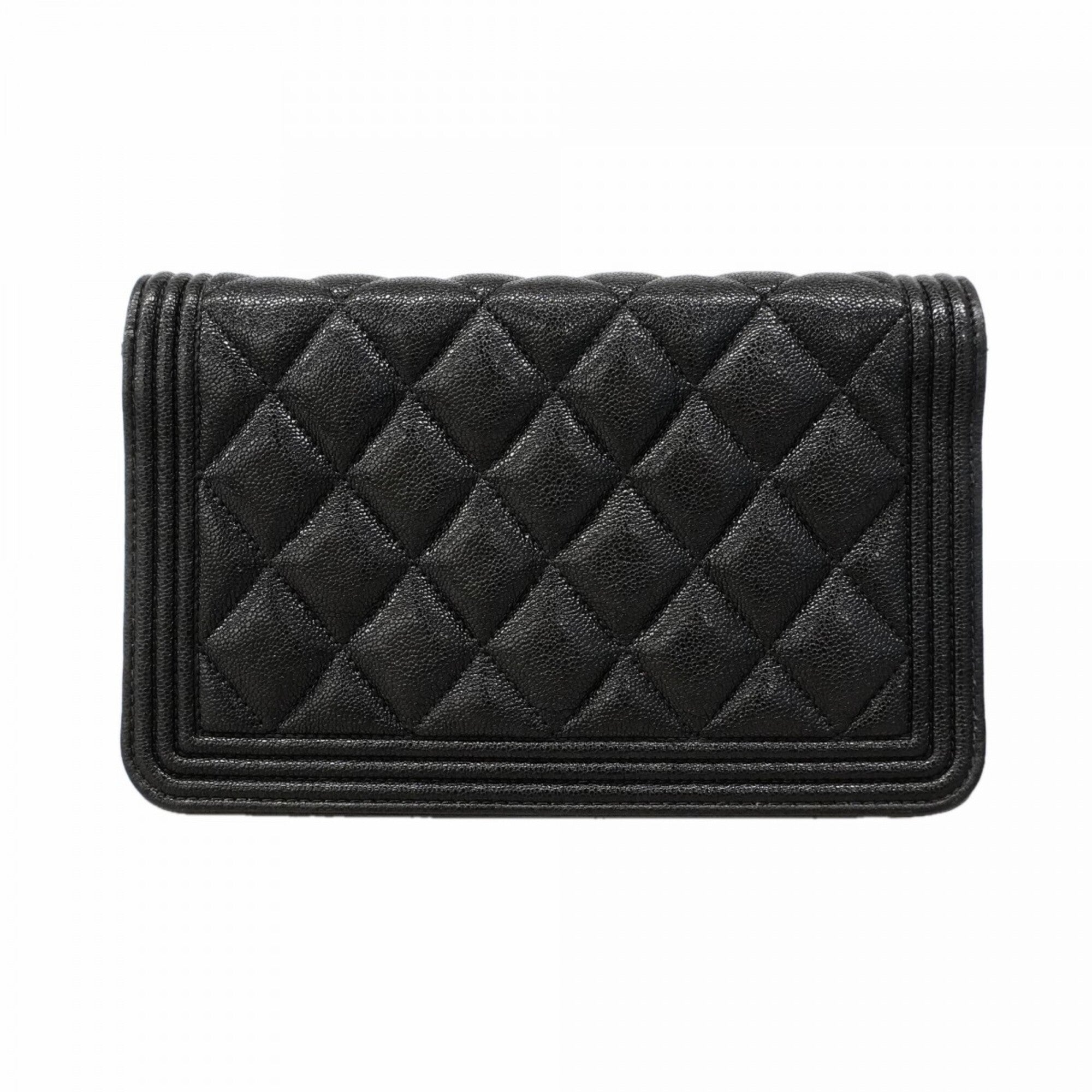 Chanel Black Grained Calfskin Chain/Shoulder Wallet (Pre-Owned)