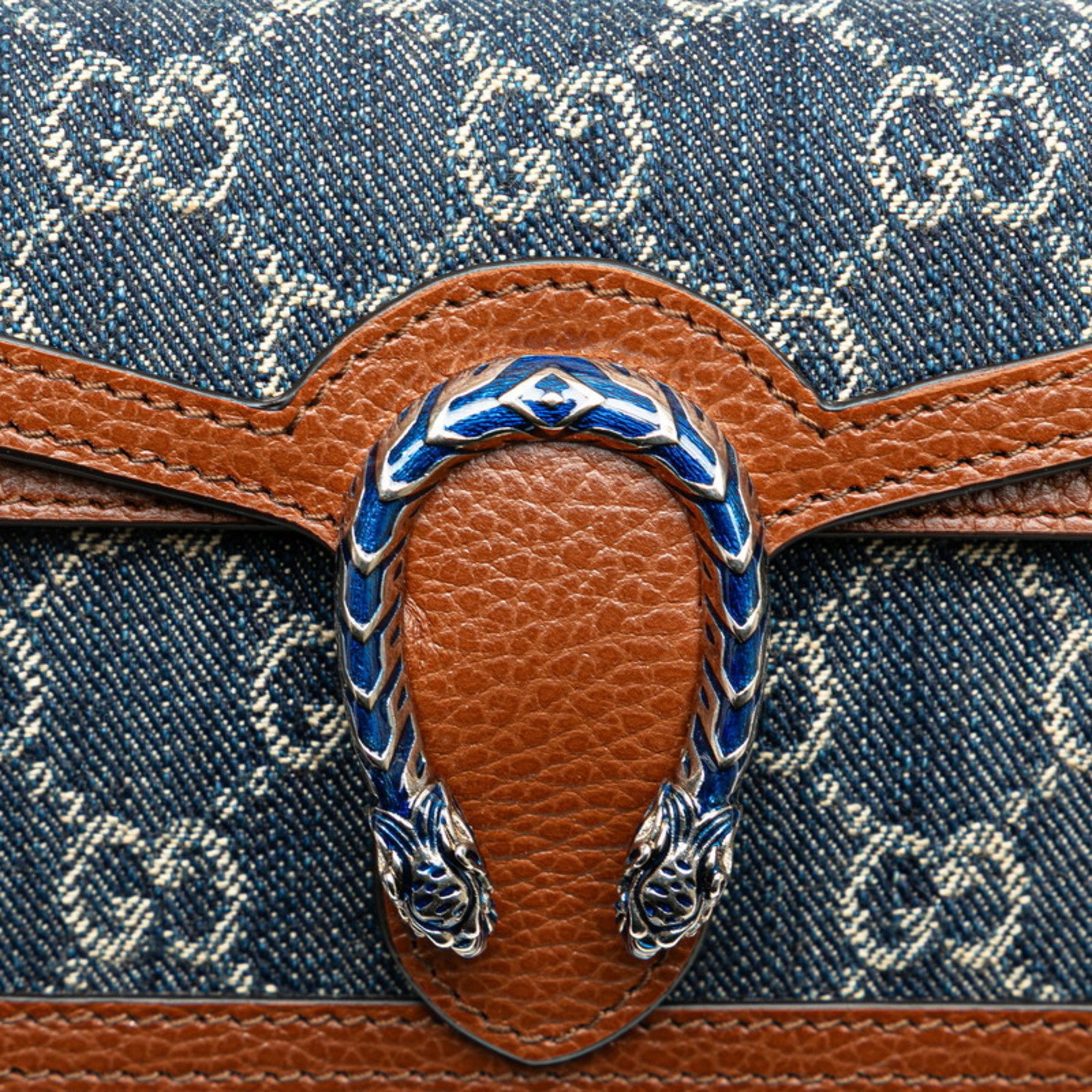 Gucci Brown Denim Leather Shoulder Bag (Pre-Owned)