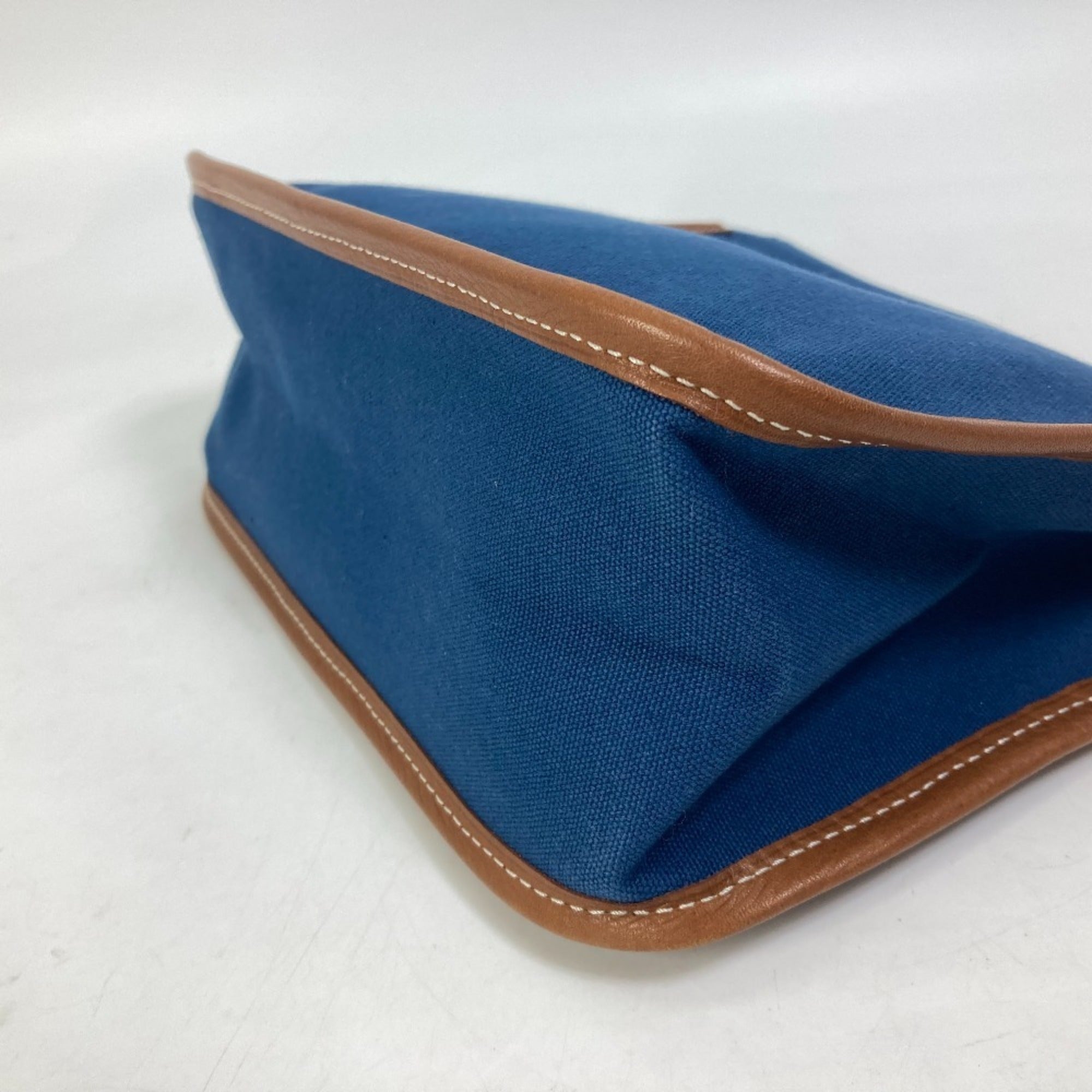 Hermes Brown Navy Canvas Leather Clutch Bag Pouch (Pre-Owned)
