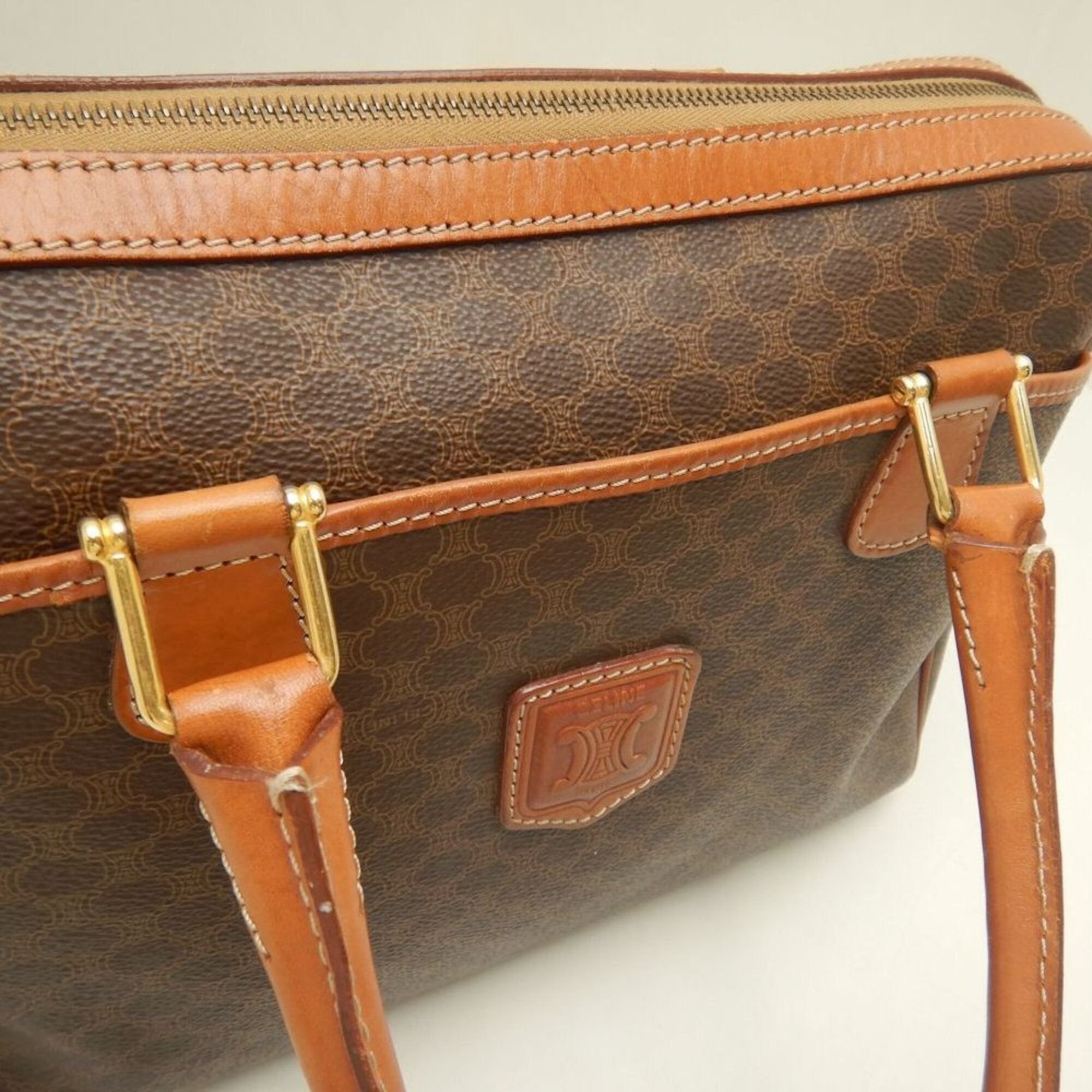 Celine Macadam Brown Coated Canvas Leather Handbag (Pre-Owned)