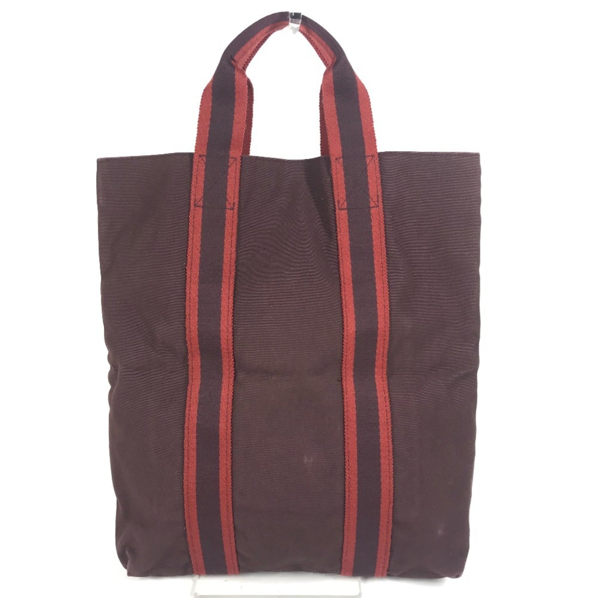 Hermes Bordeaux Brown Cotton Handbag Tote Bag (Pre-Owned)