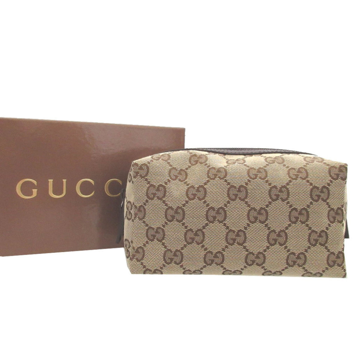 Gucci Beige Brown Gg Canvas Leather Pouch (Pre-Owned)