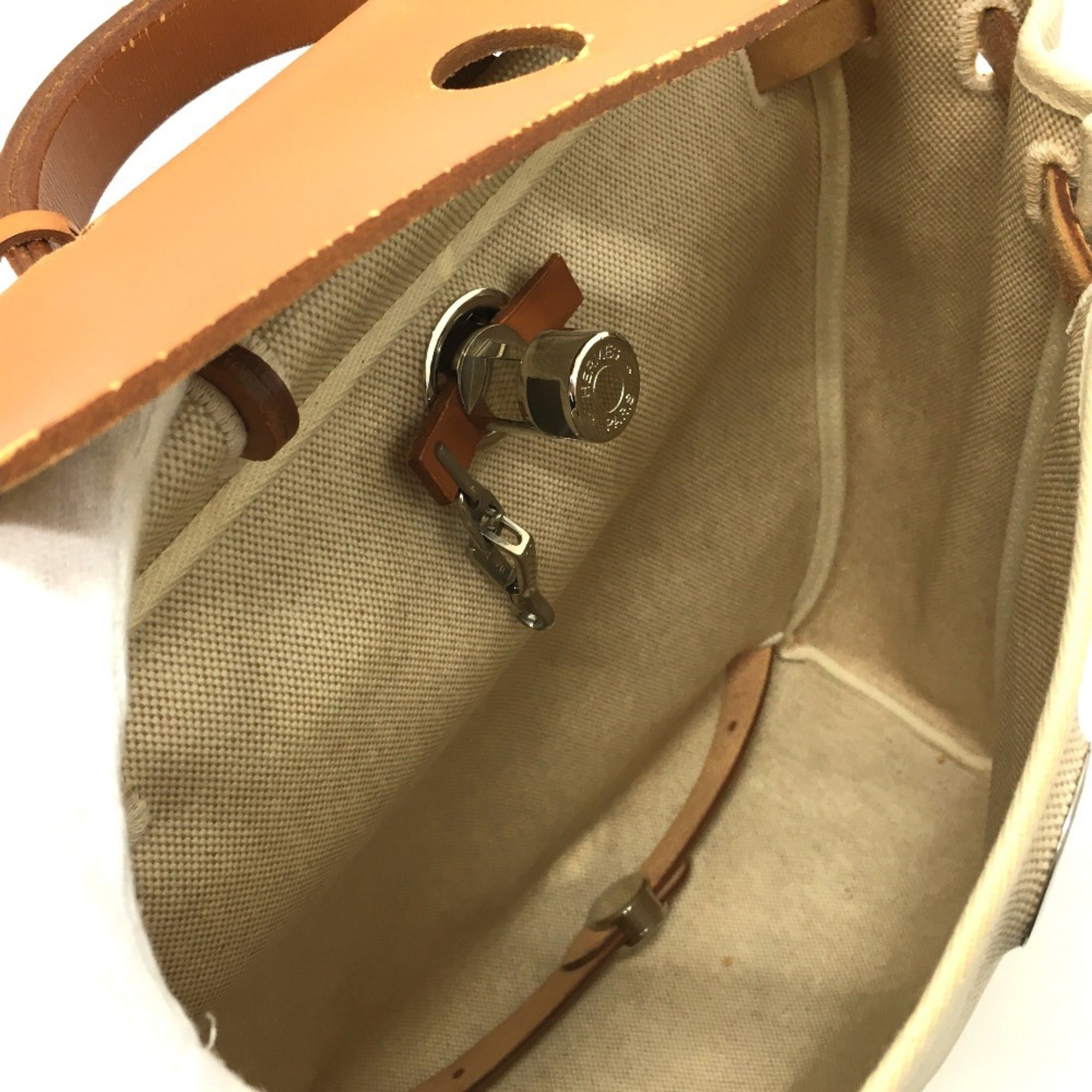 Hermes Her Bag Natural Canvas Leather Backpack (Pre-Owned)