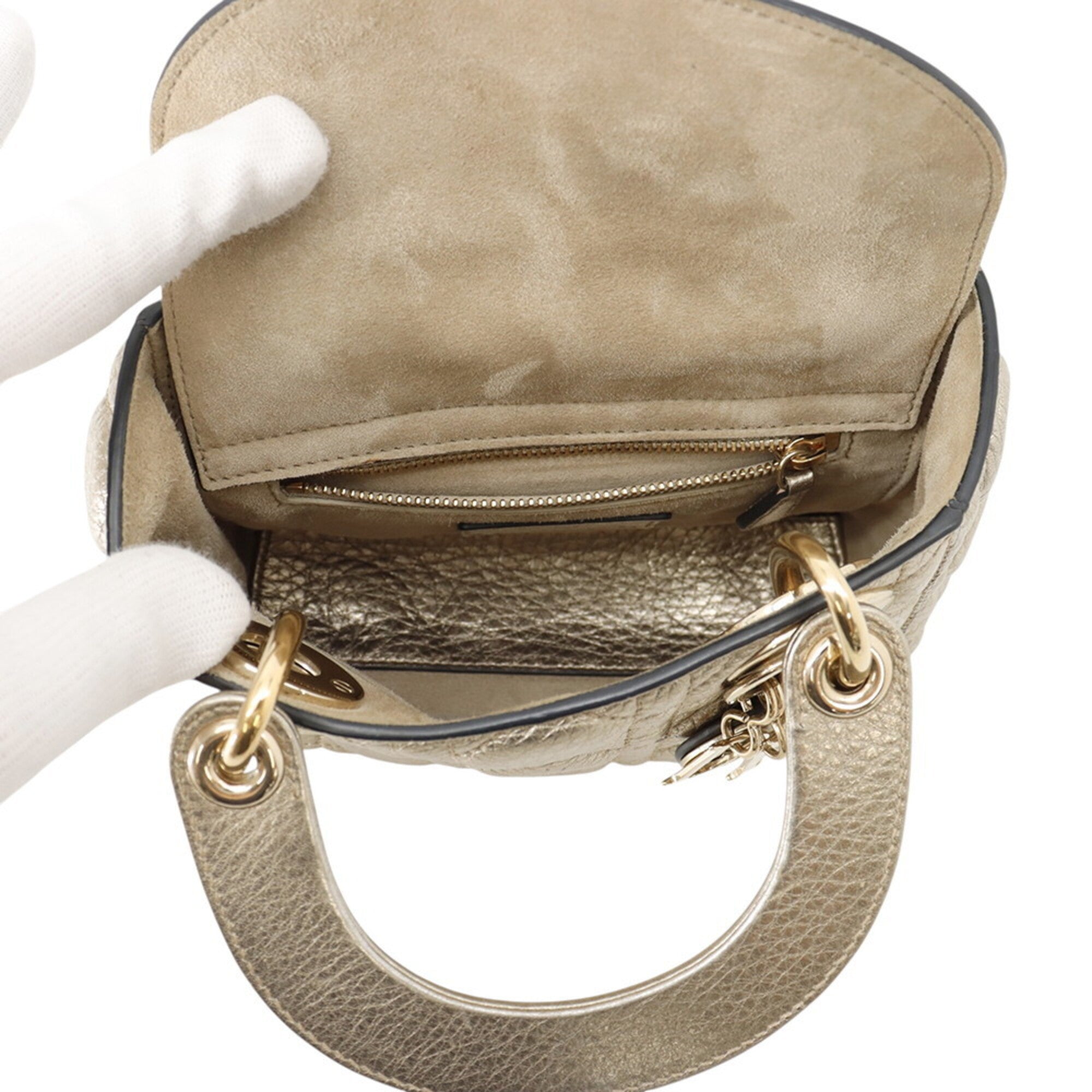 Christian Dior Lady Dior Gold Leather Handbag Shoulder Bag (Pre-Owned)