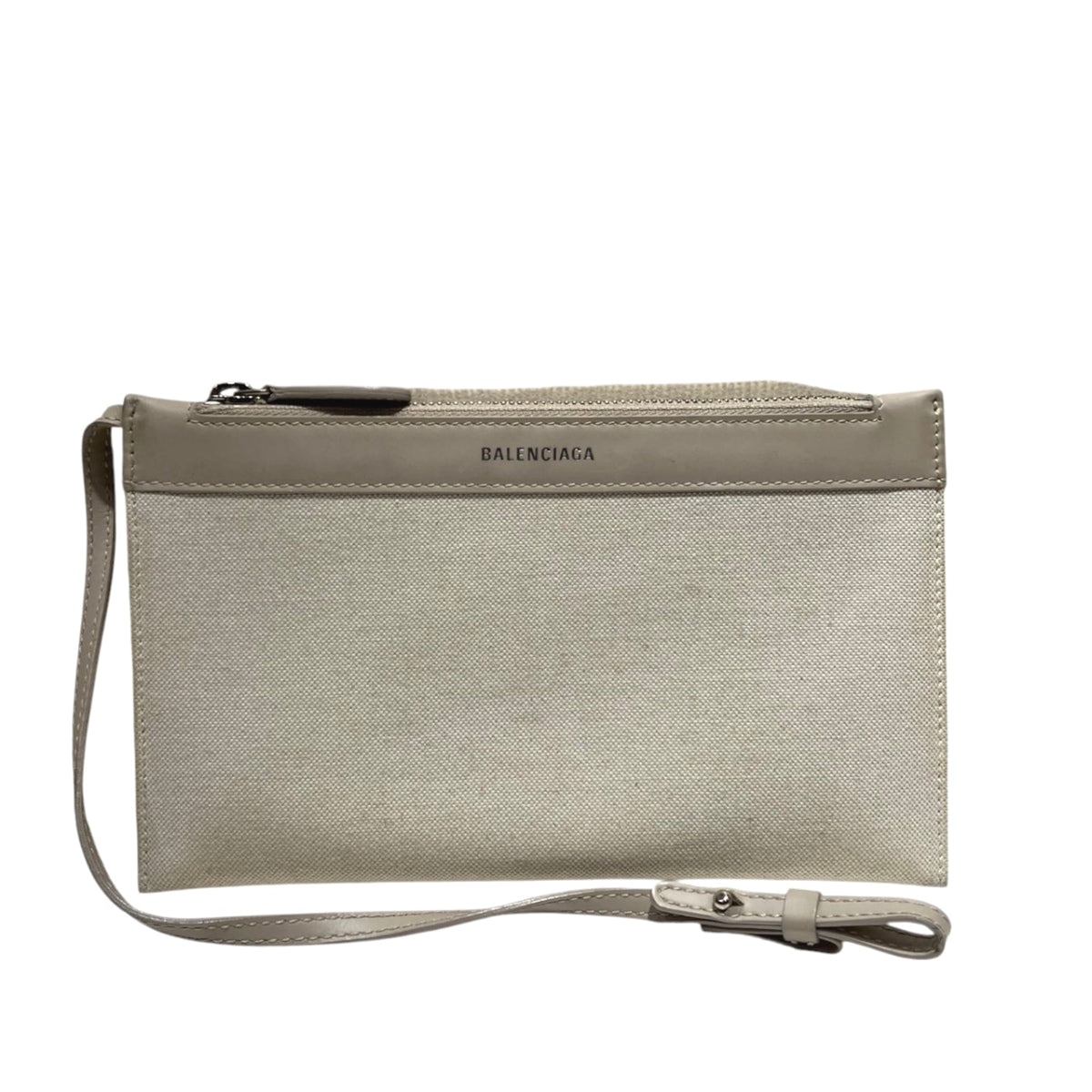 Balenciaga Ivory Canvas Leather Handbag Pouch (Pre-Owned)