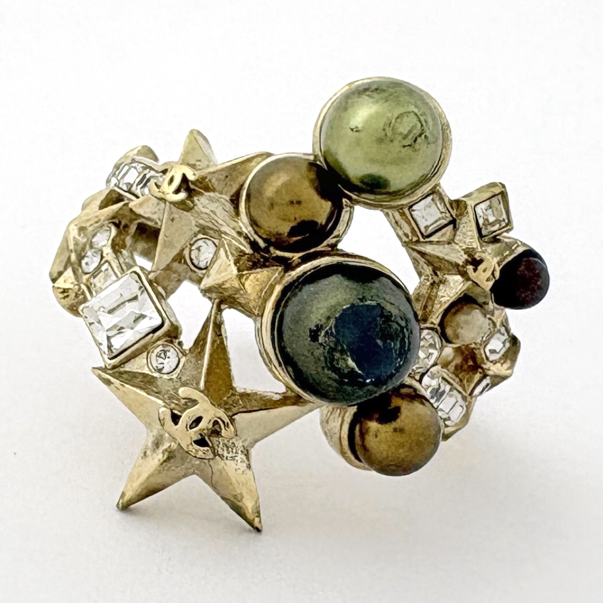 Chanel Gold Gold Plating Rhinestone Band Ring (Pre-Owned)