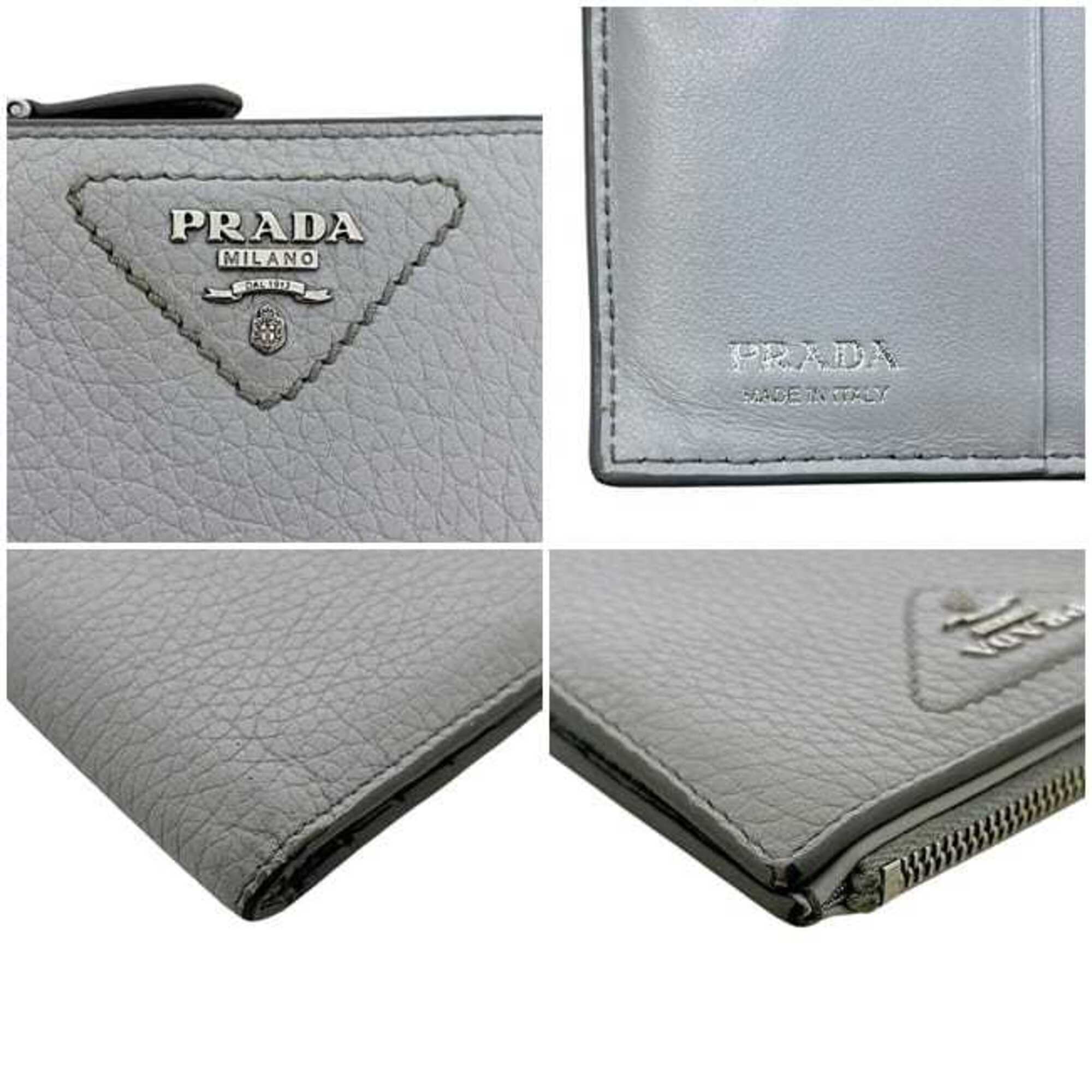 Prada Gray Leather Wallet (Bi-Fold) (Pre-Owned)