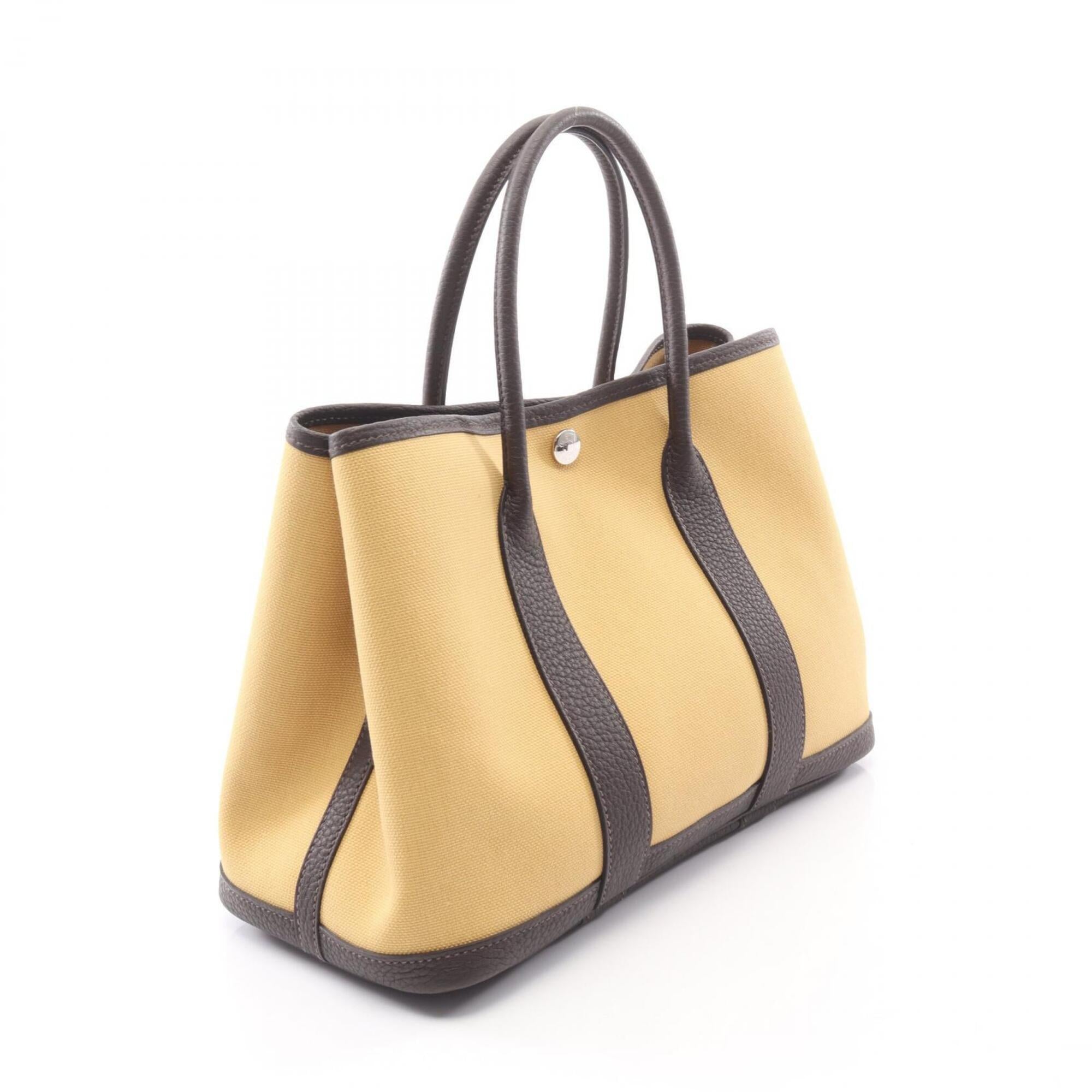 Hermes Brown Ebene Yellow Canvas Leather Handbag Tote Bag (Pre-Owned)