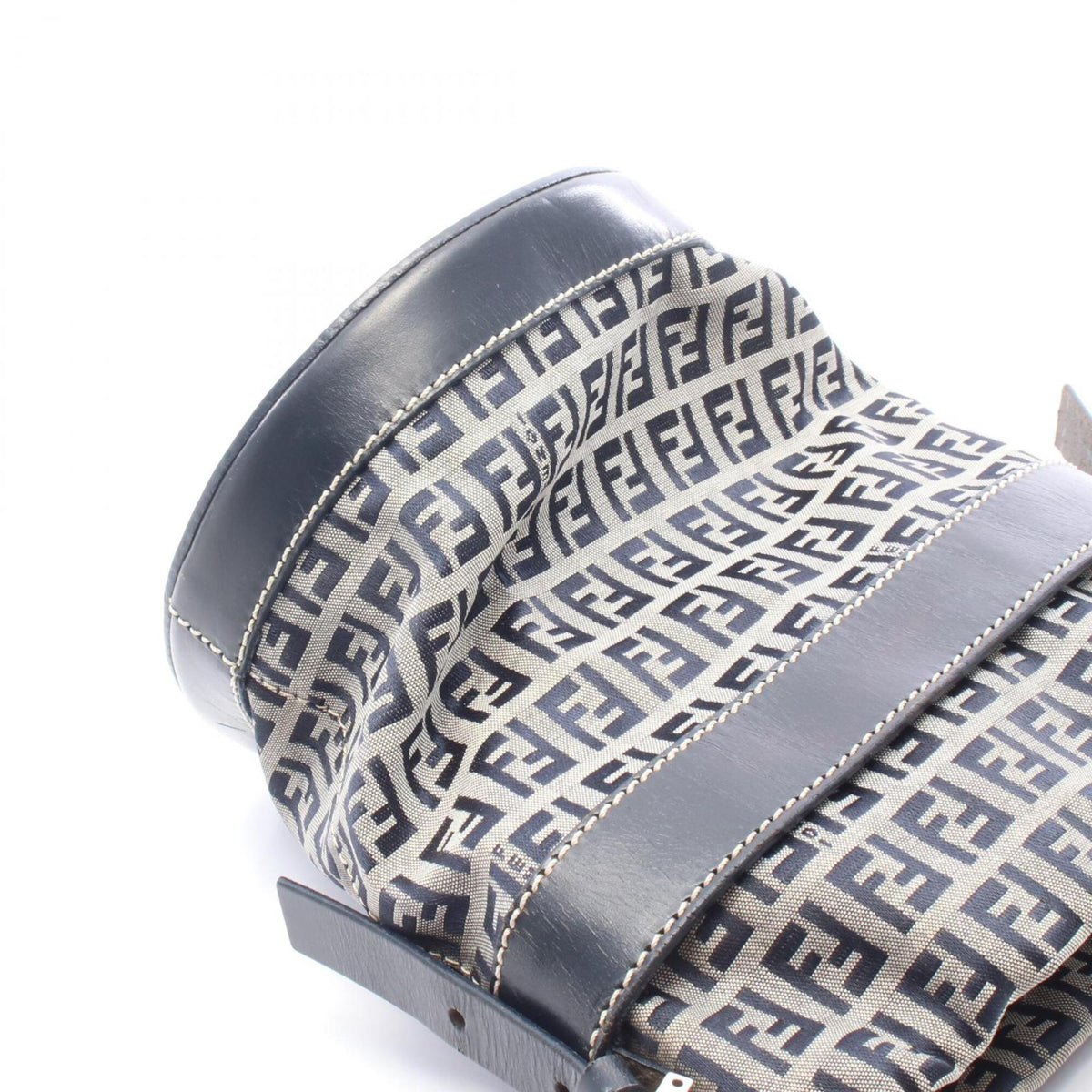 Fendi Gray Navy Canvas Leather Handbag Shoulder Bag (Pre-Owned)
