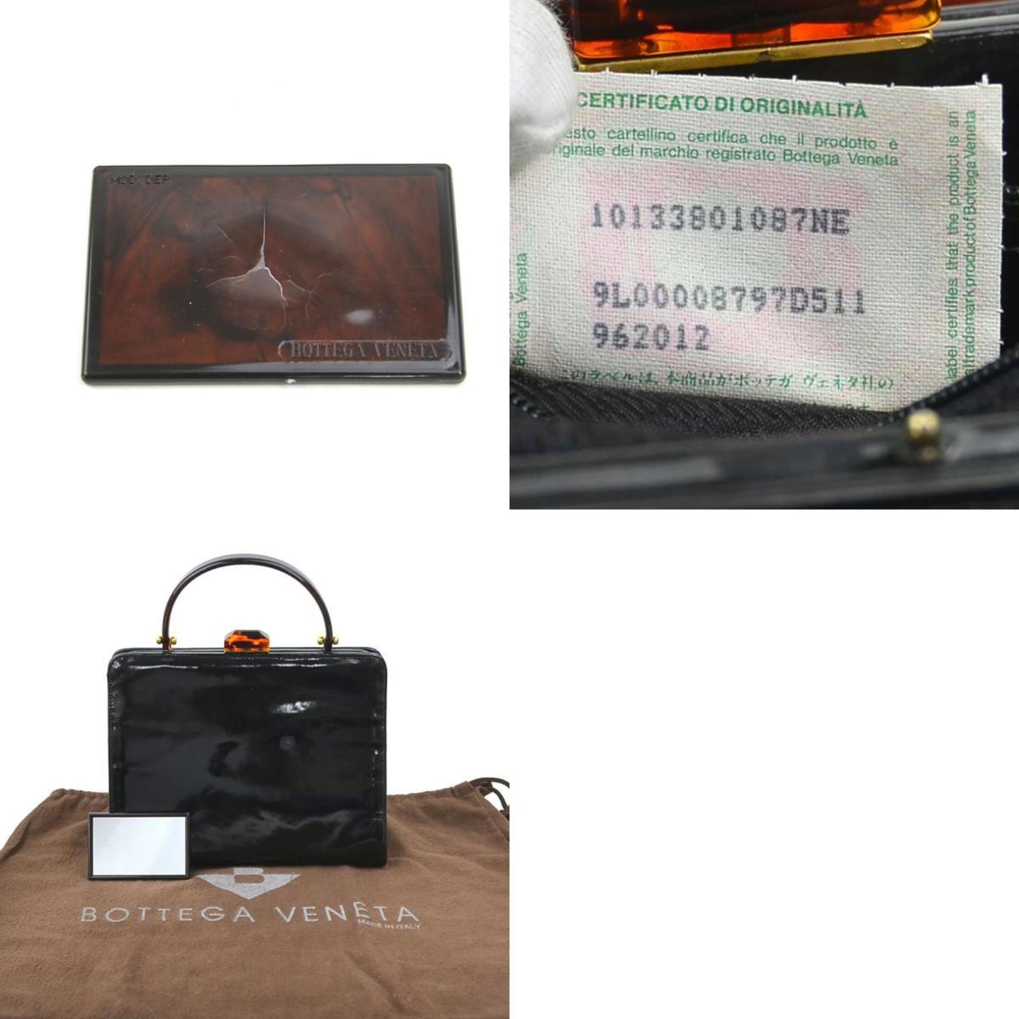 Bottega Veneta Black Brown Patent Leather Plastic Handbag (Pre-Owned)