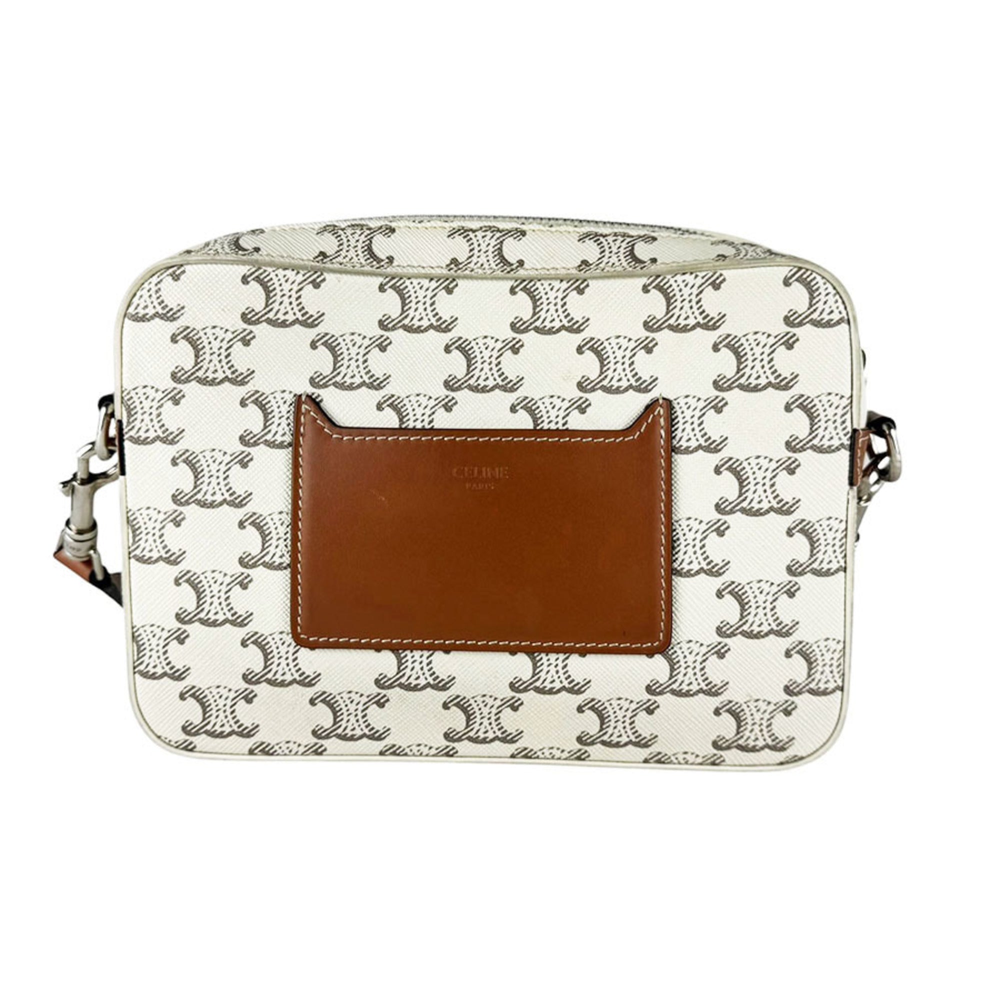 Celine Brown Ivory Coated Canvas Leather Shoulder Bag (Pre-Owned)