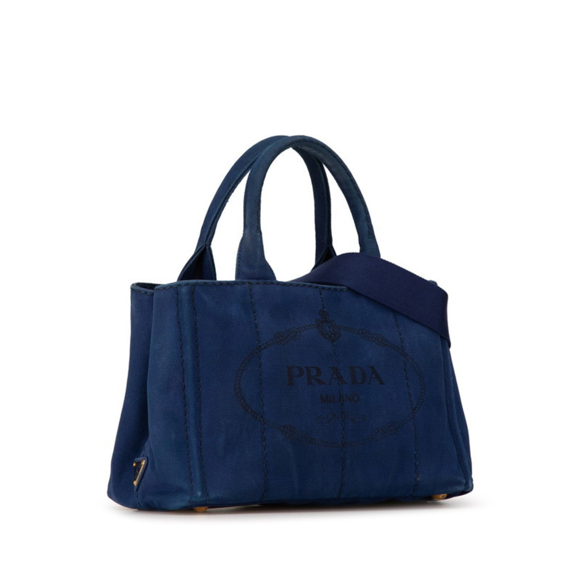 Prada Canapa Navy Canvas Handbag Shoulder Bag (Pre-Owned)