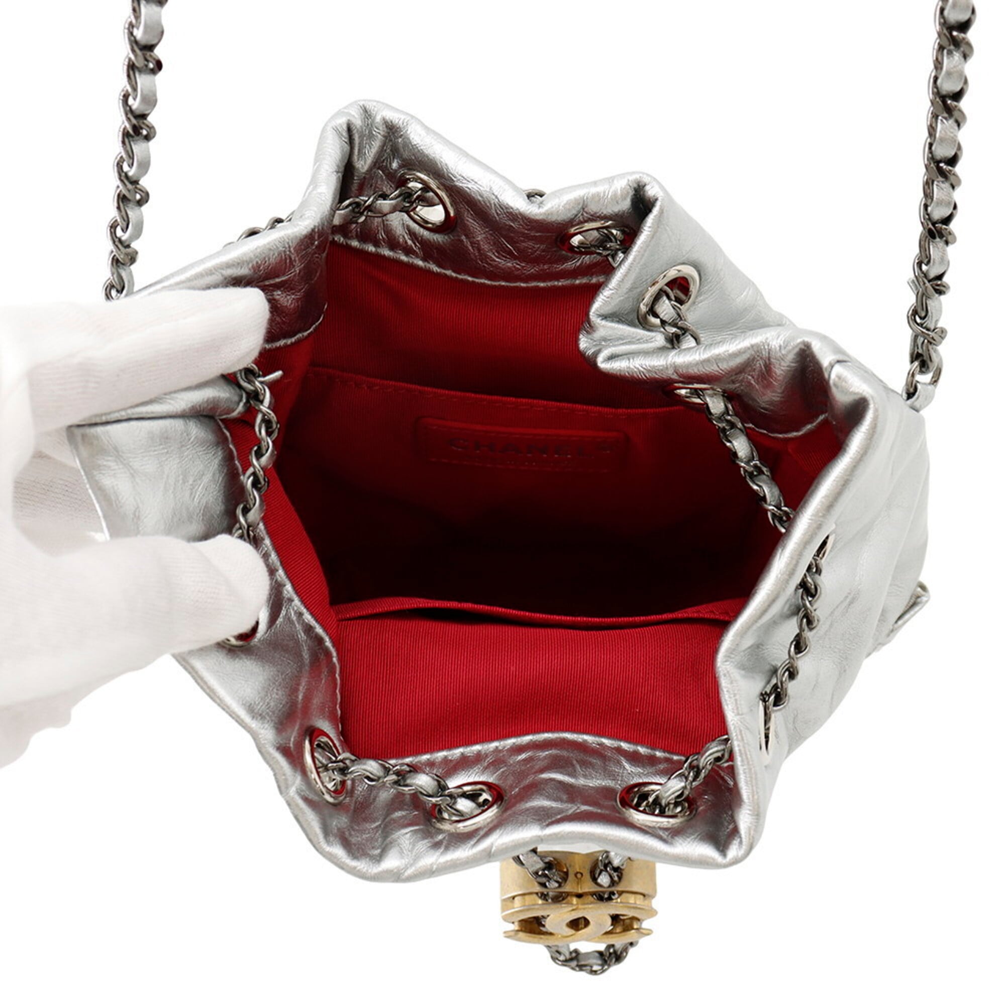 Chanel Gabriel Silver Leather Handbag Shoulder Bag (Pre-Owned)