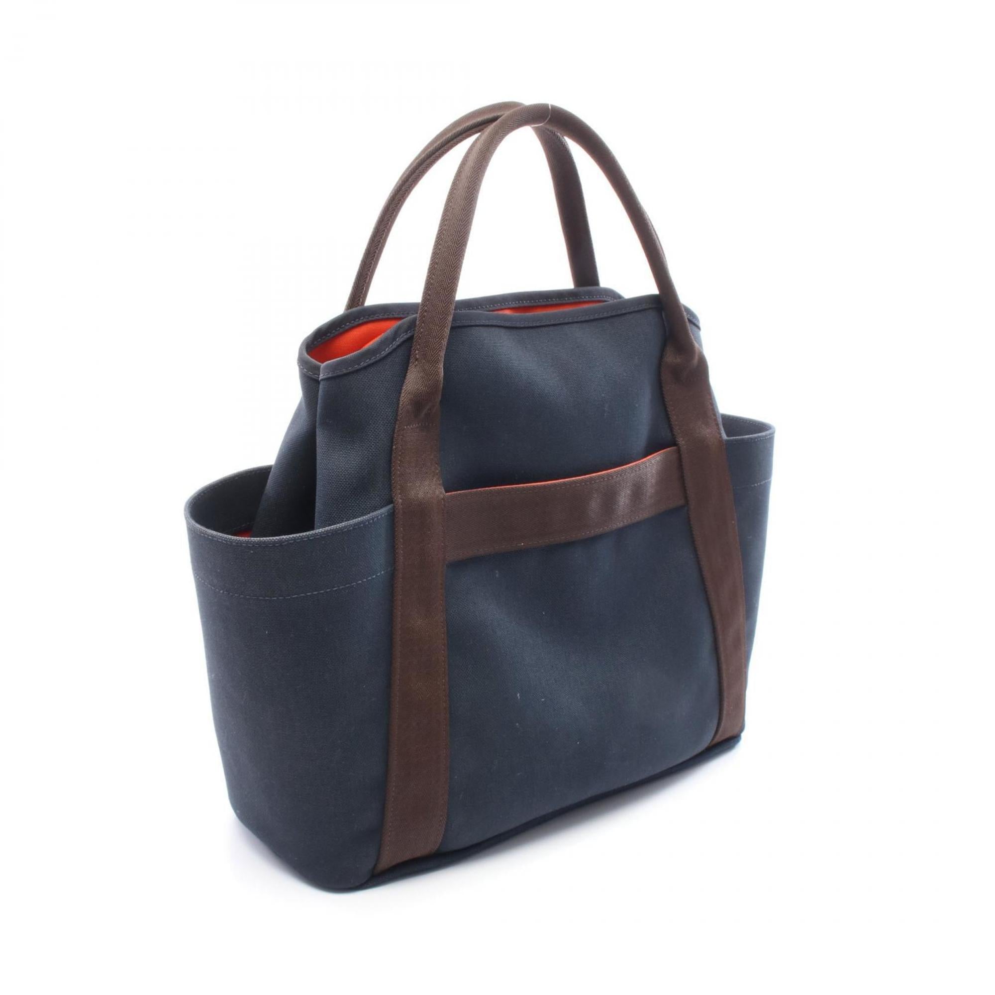 Hermes Brown Navy Canvas Toile Chevron Handbag Tote Bag (Pre-Owned)