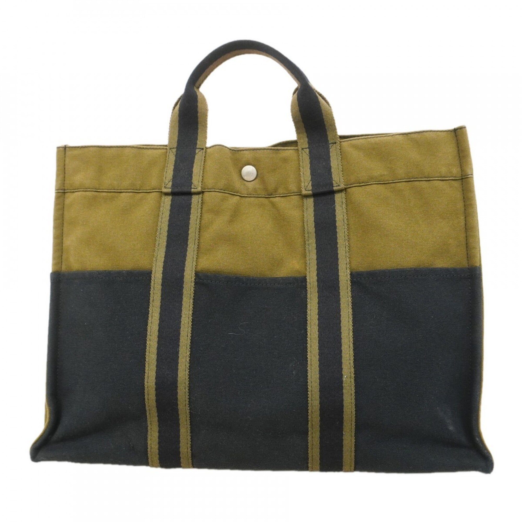 Hermes Black Khaki Canvas Tote Bag (Pre-Owned)