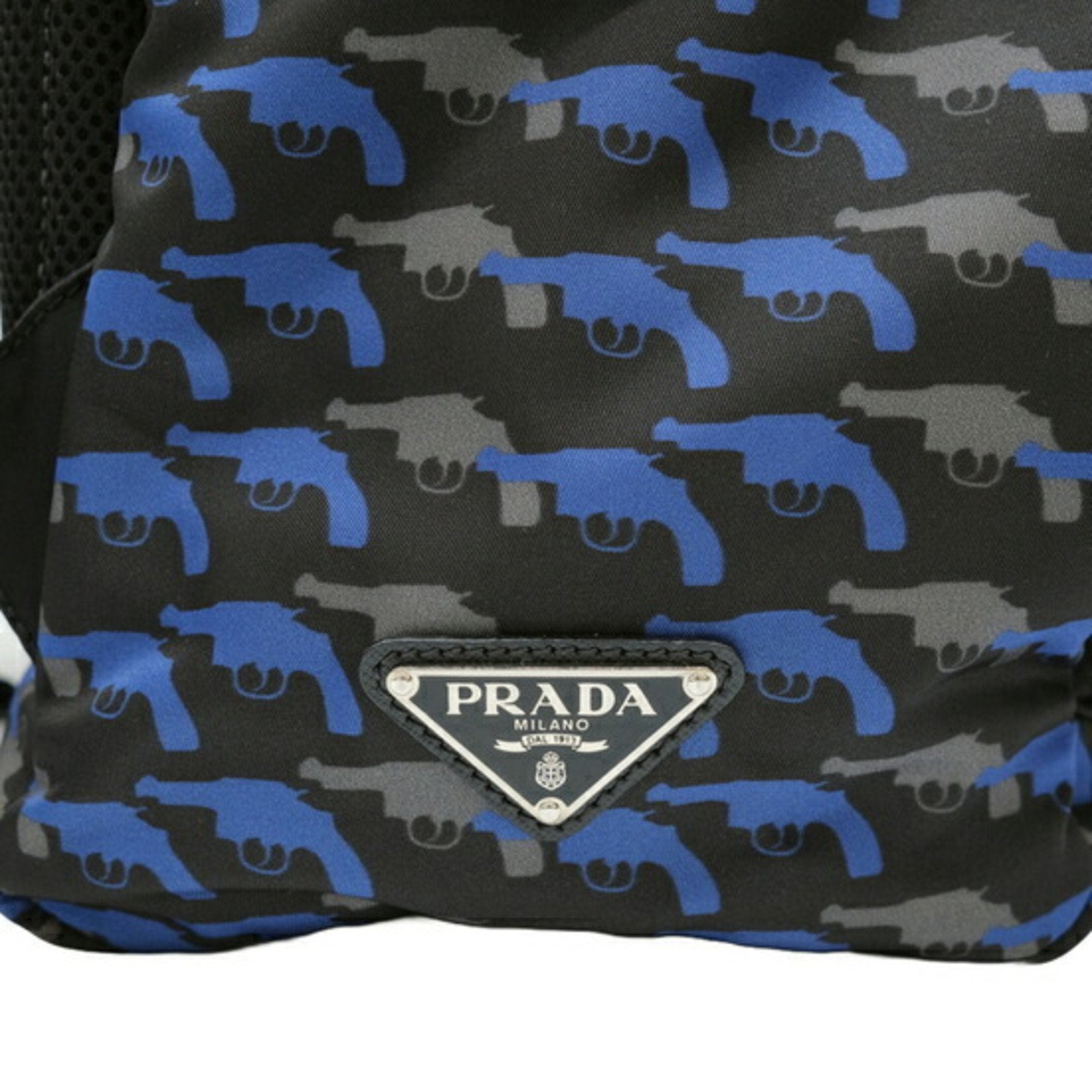 Prada Black Blue Nylon Leather Backpack (Pre-Owned)
