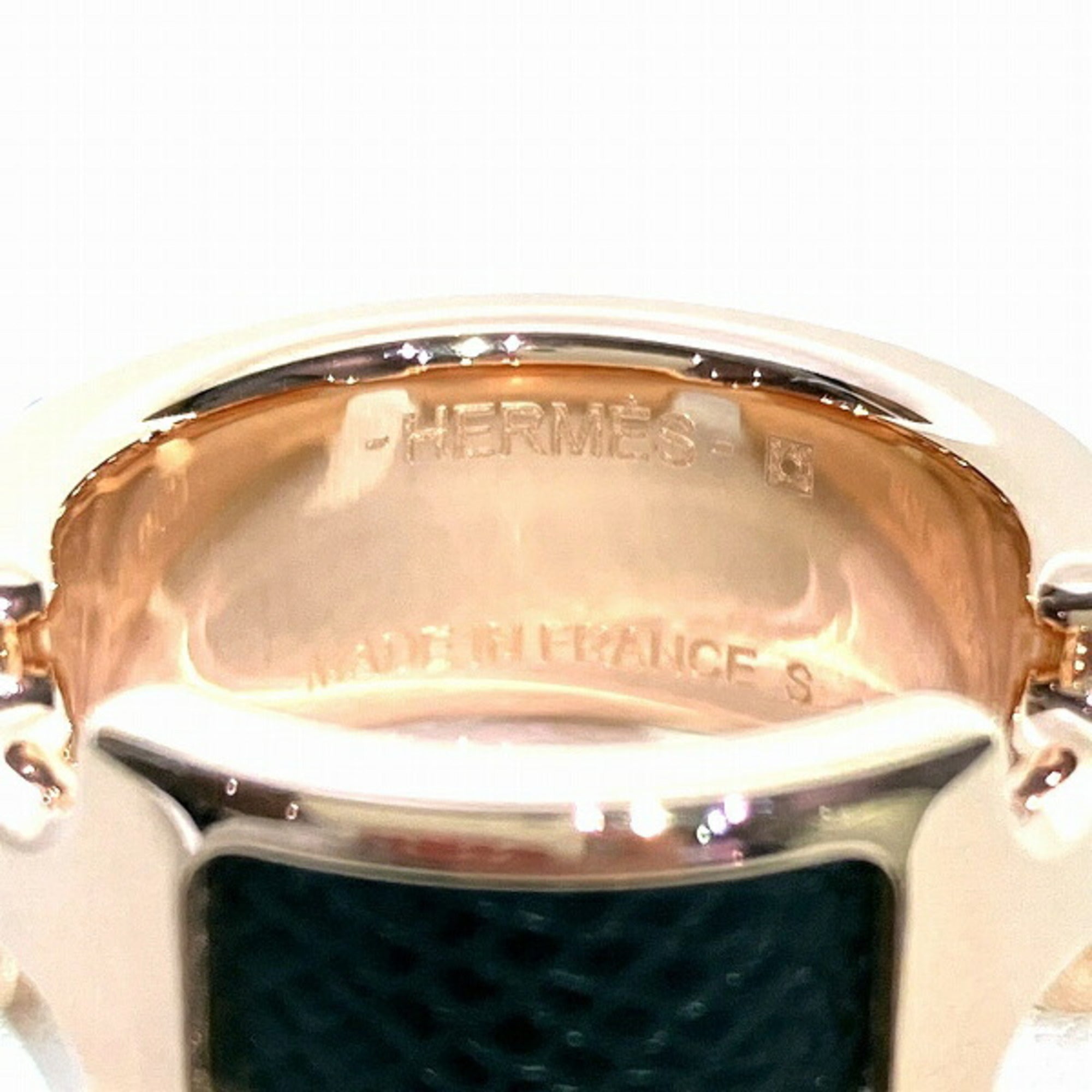 Hermes Black Pink Gold Leather Metal Band Ring (Pre-Owned)