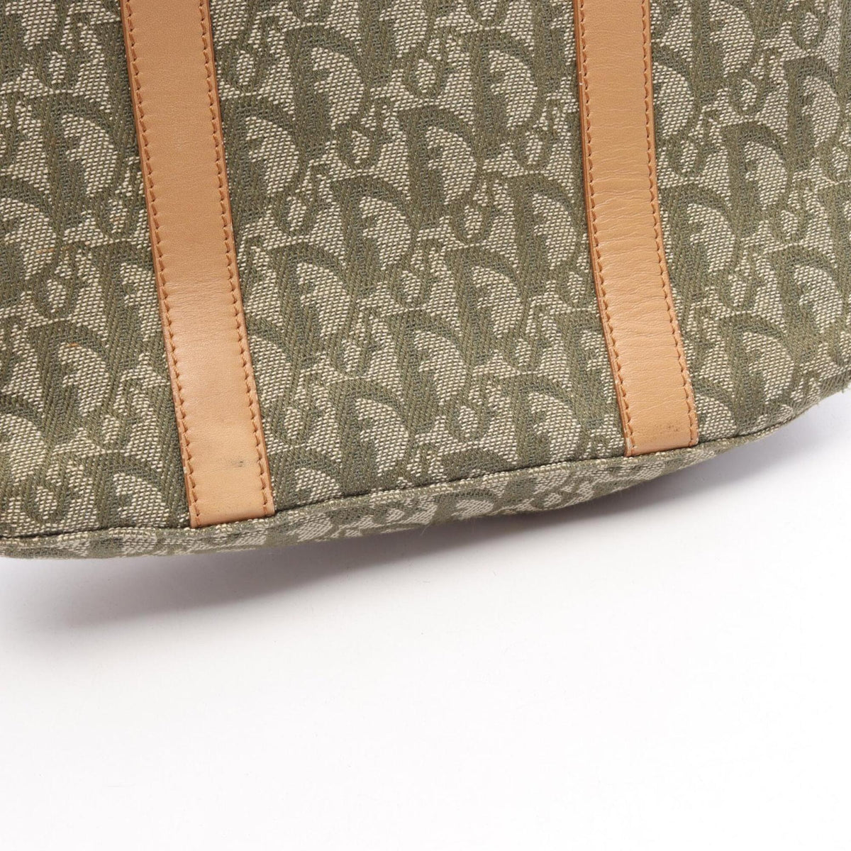 Christian Dior Beige Khaki Canvas Leather Handbag Tote Bag (Pre-Owned)