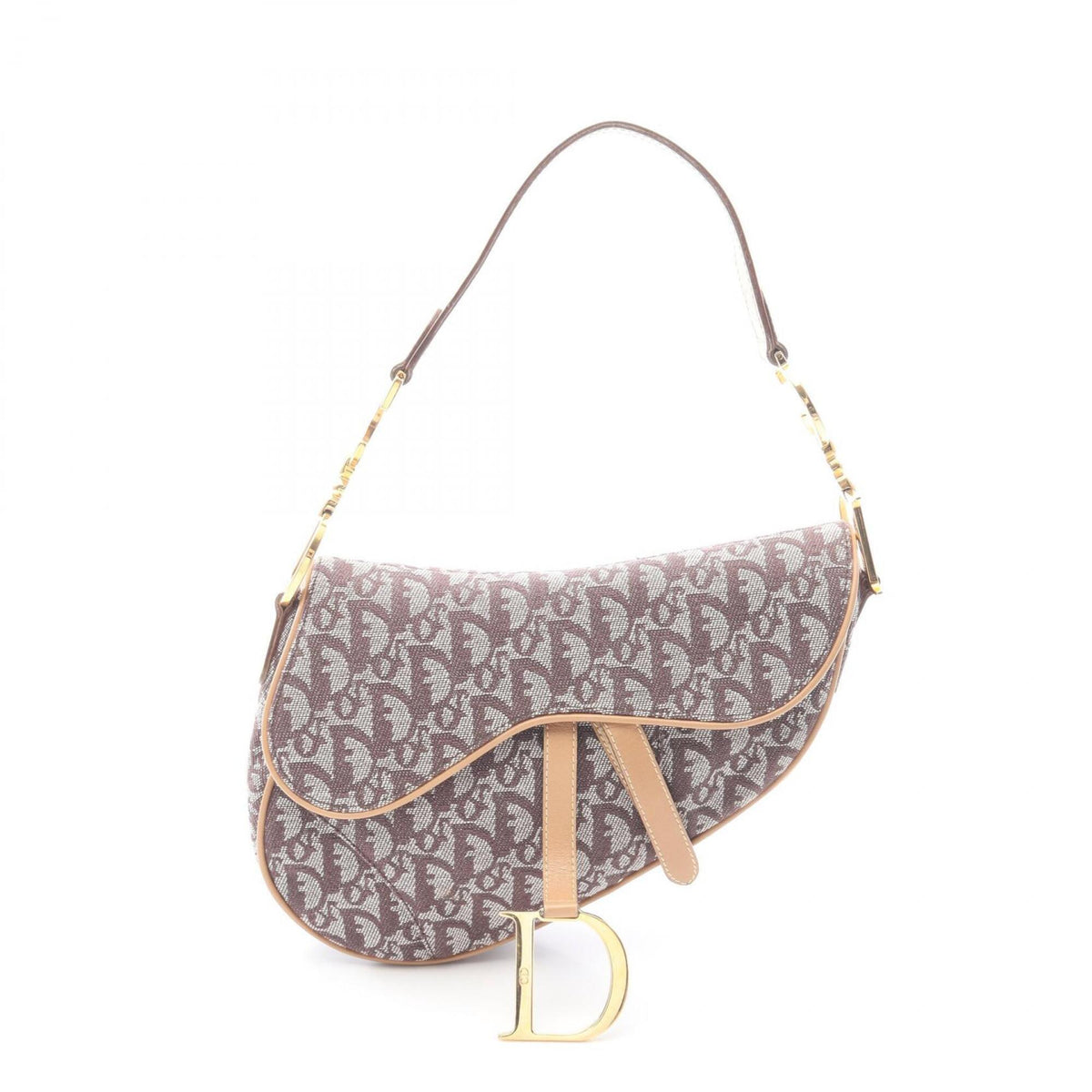 Christian Dior Trotter Beige Brown Canvas Leather Handbag Saddle Bag (Pre-Owned)