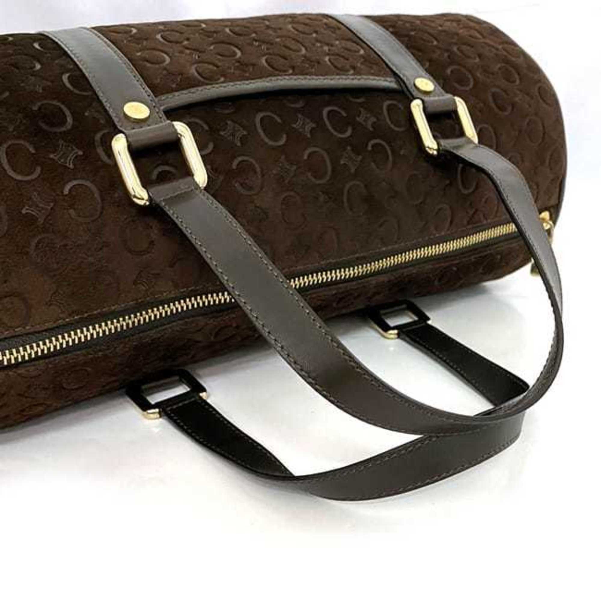 Celine Brown Suede Leather Boston Bag Handbag (Pre-Owned)