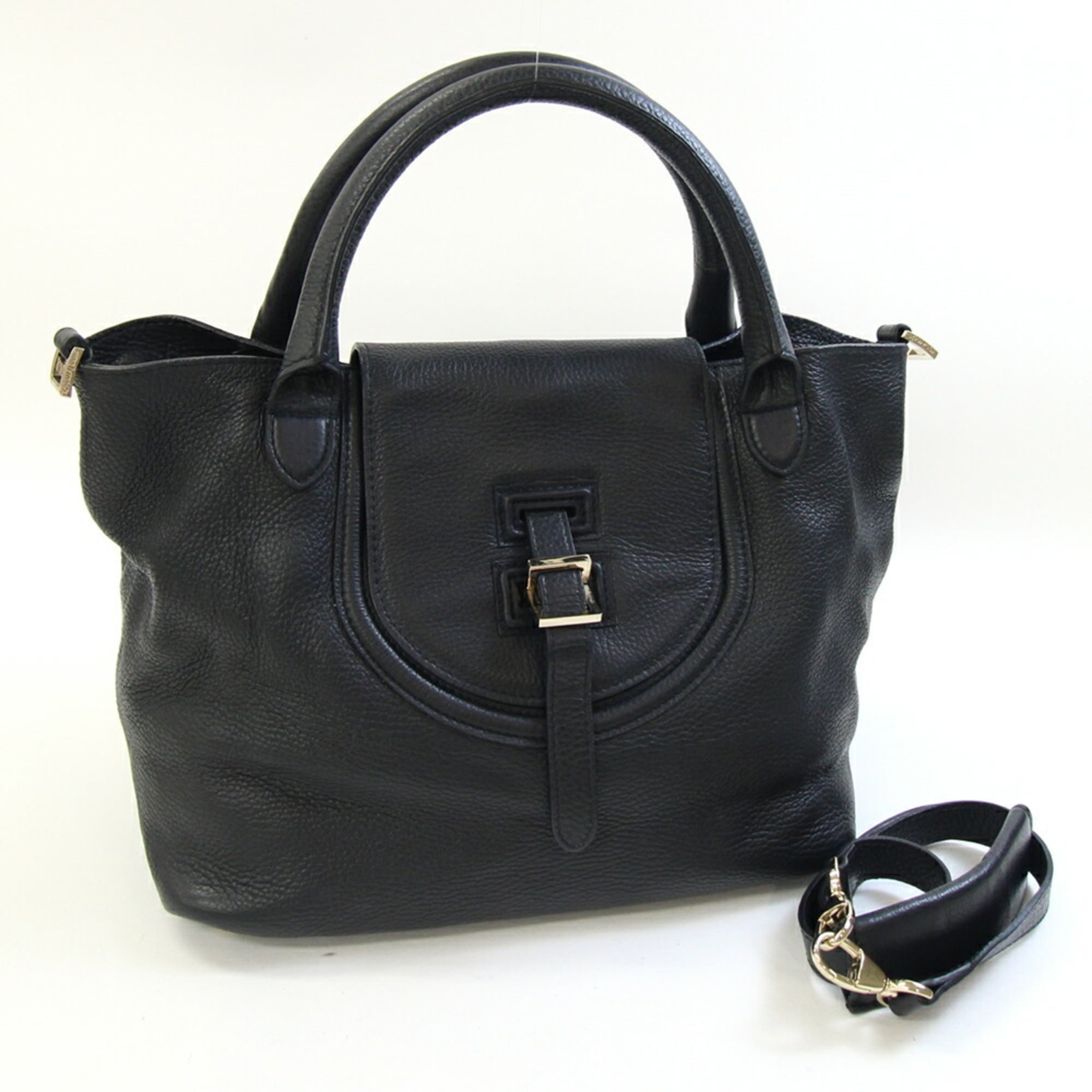 Melo Black Leather Handbag Pouch Shoulder Bag (Pre-Owned)