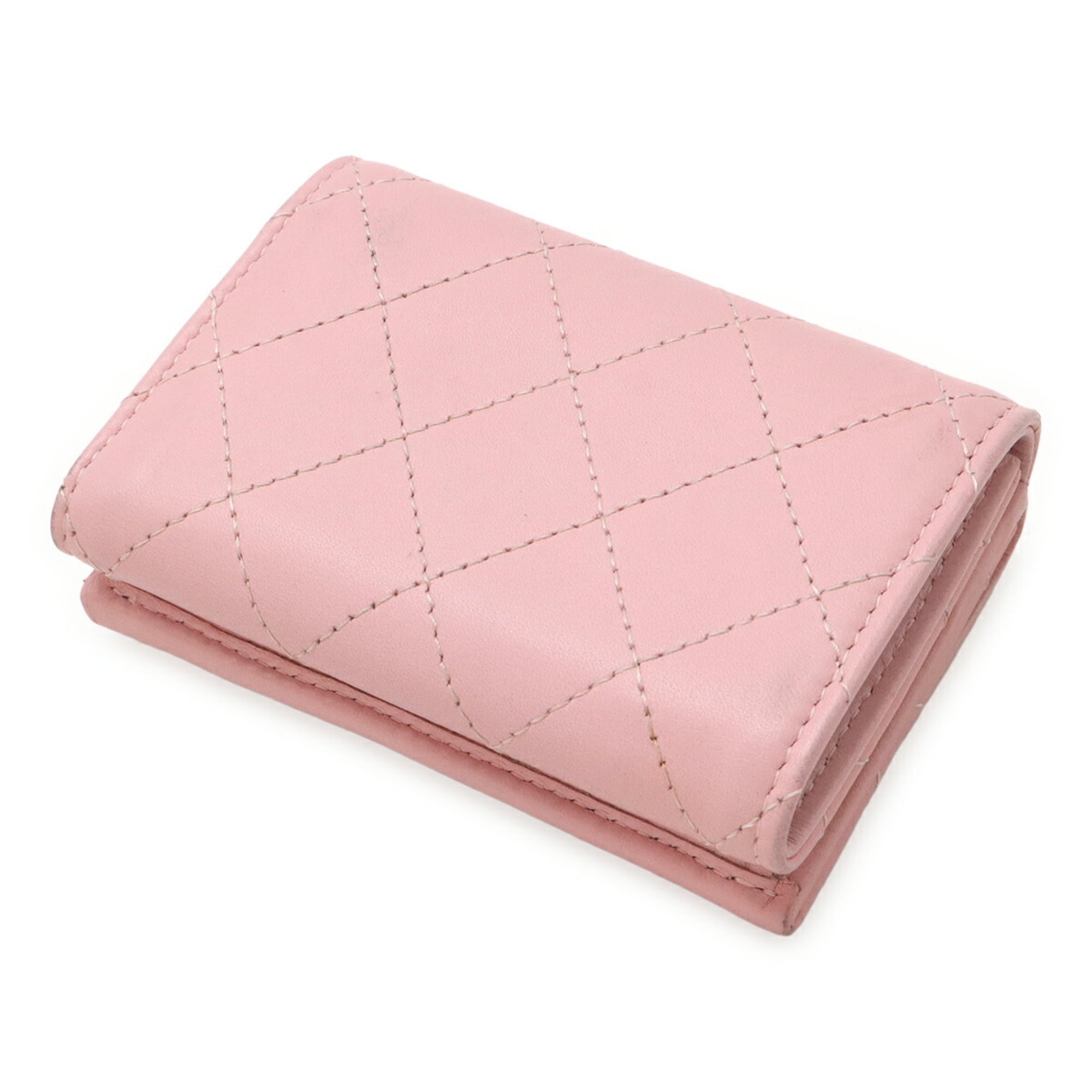 Chanel Pink Leather Wallet (Tri-Fold) (Pre-Owned)