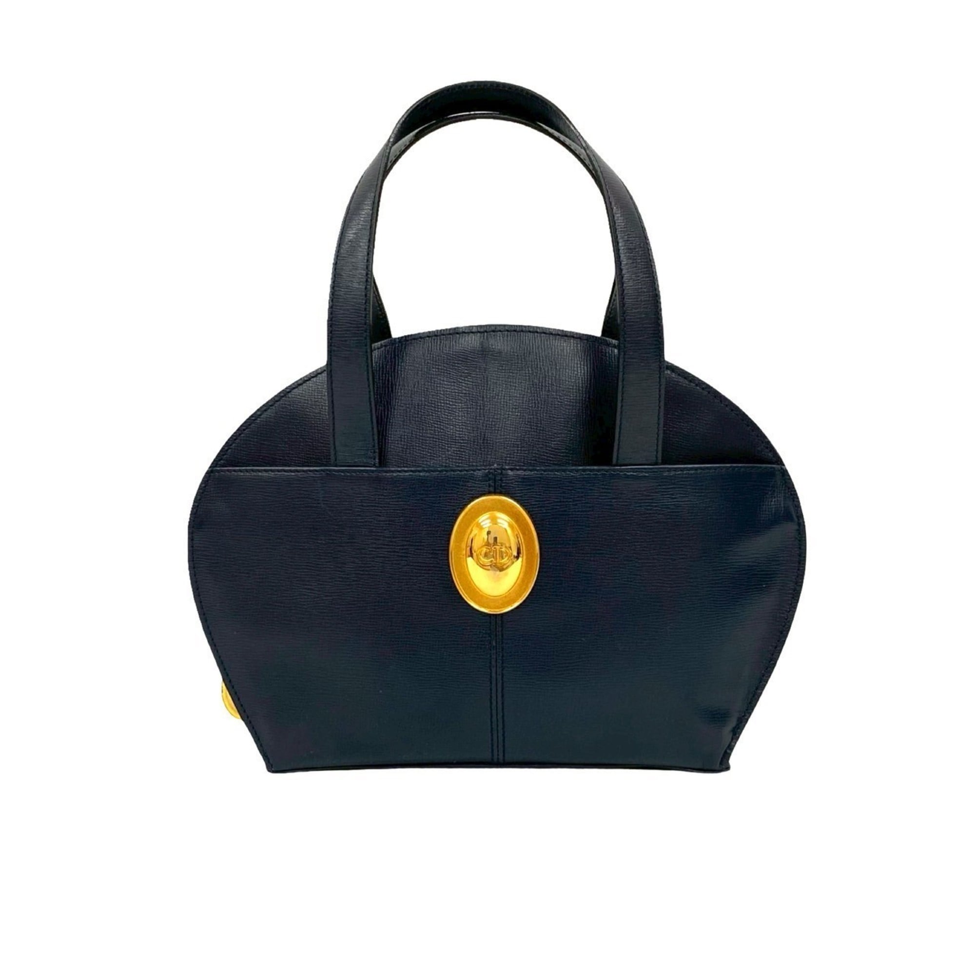 Christian Dior Navy Leather Boston Bag Handbag Tote Bag (Pre-Owned)