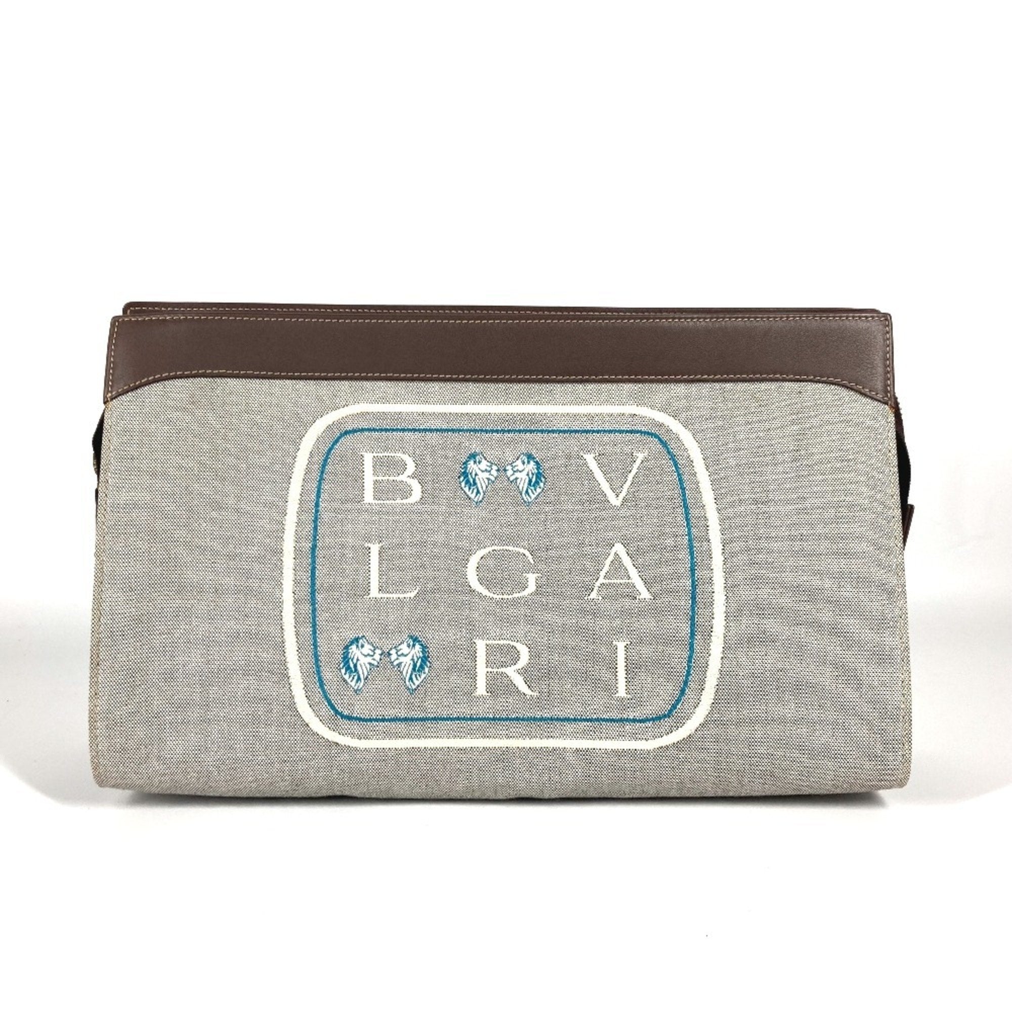 Bvlgari Brown Gray Canvas Leather Pouch (Pre-Owned)