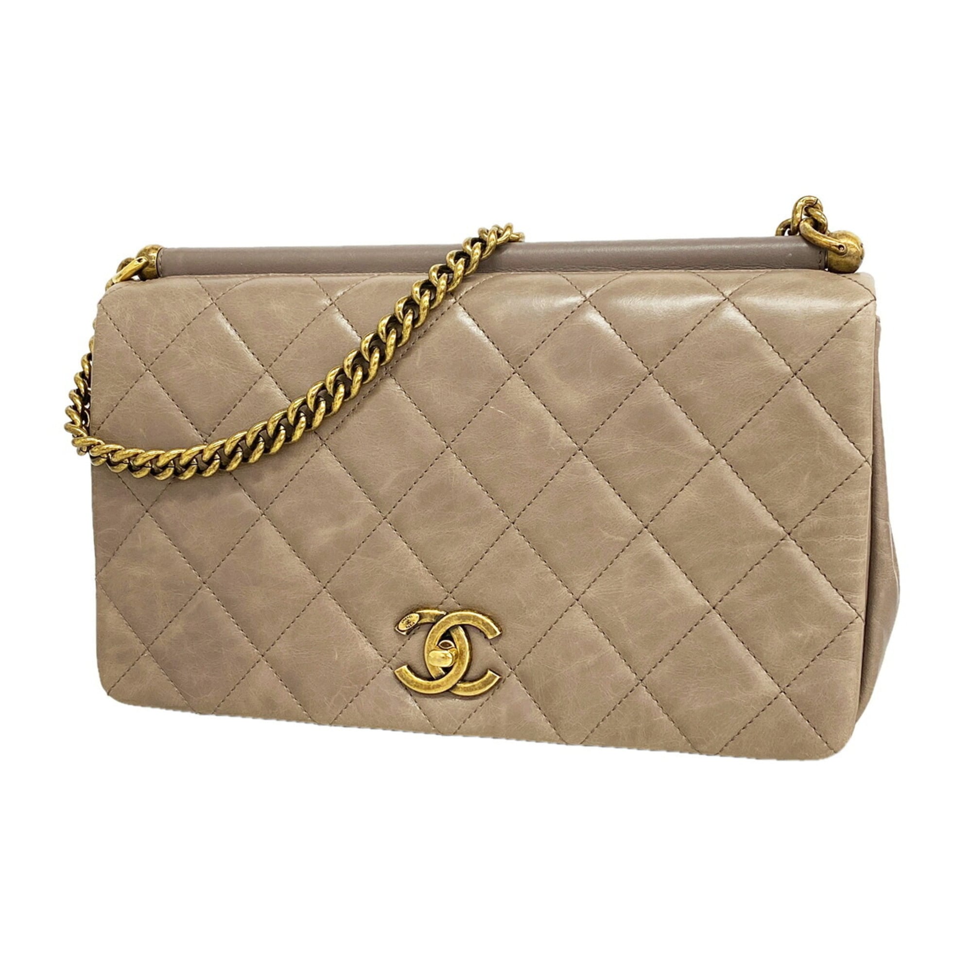 Chanel Grayish Leather Shoulder Bag (Pre-Owned)