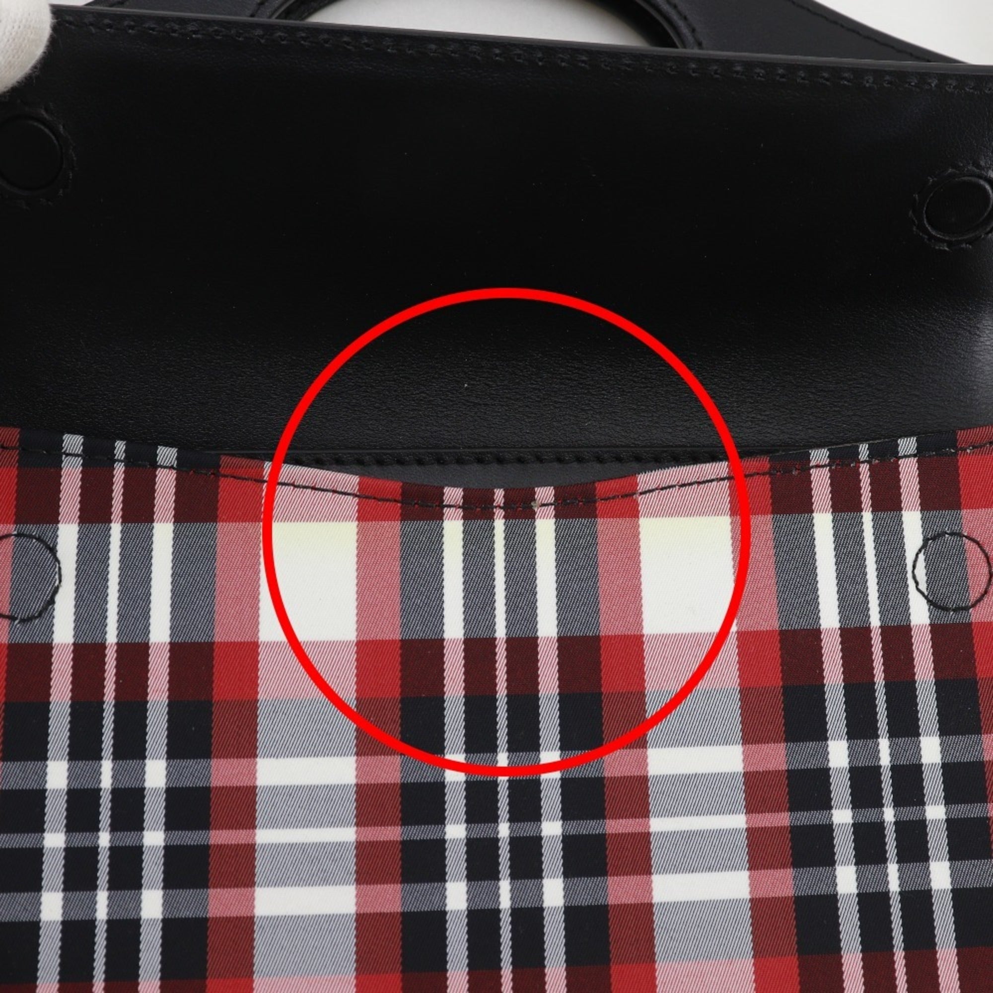 Burberry Black Red Color Nylon Leather Handbag (Pre-Owned)