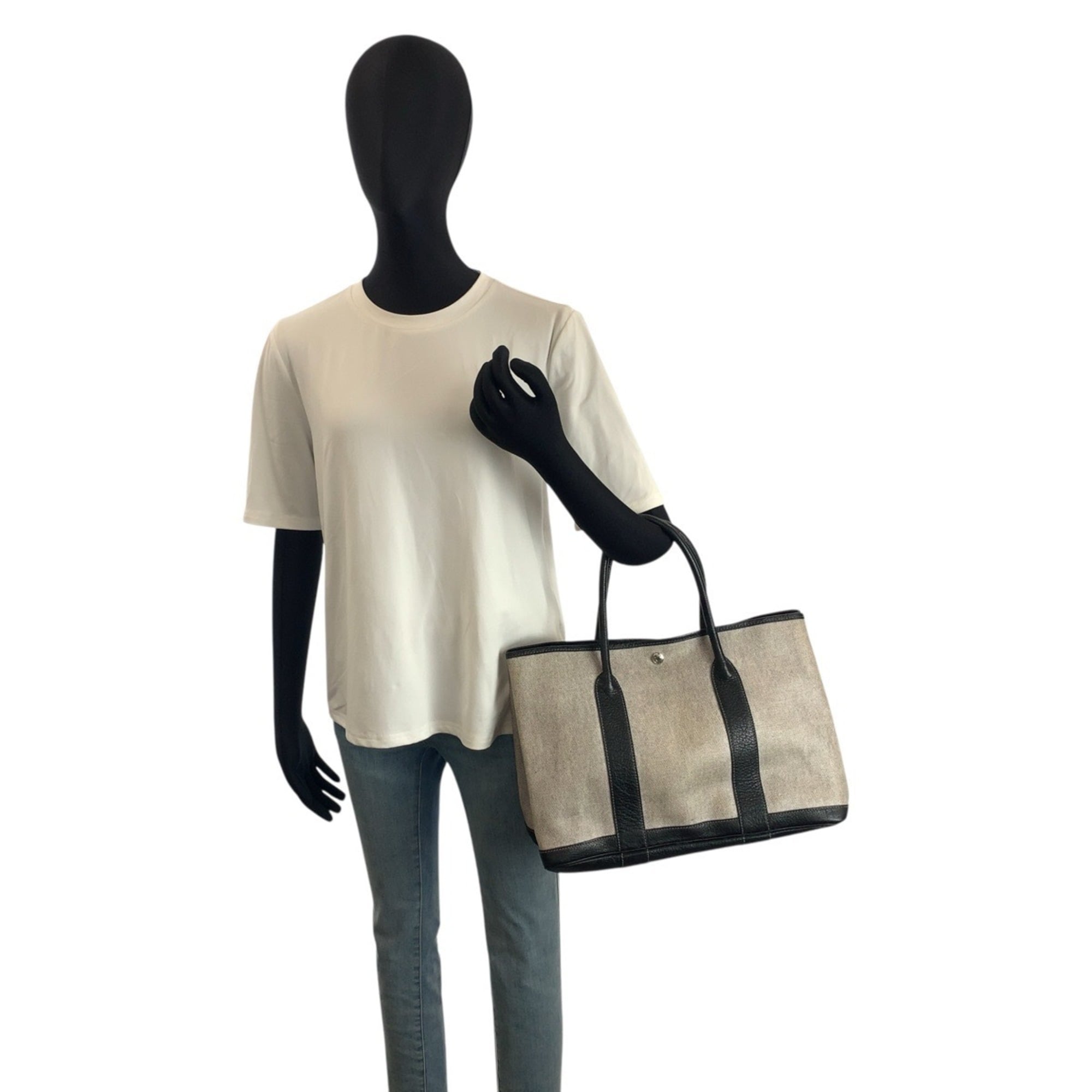 Hermes Black Gray Toile H Leather Handbag Tote Bag (Pre-Owned)