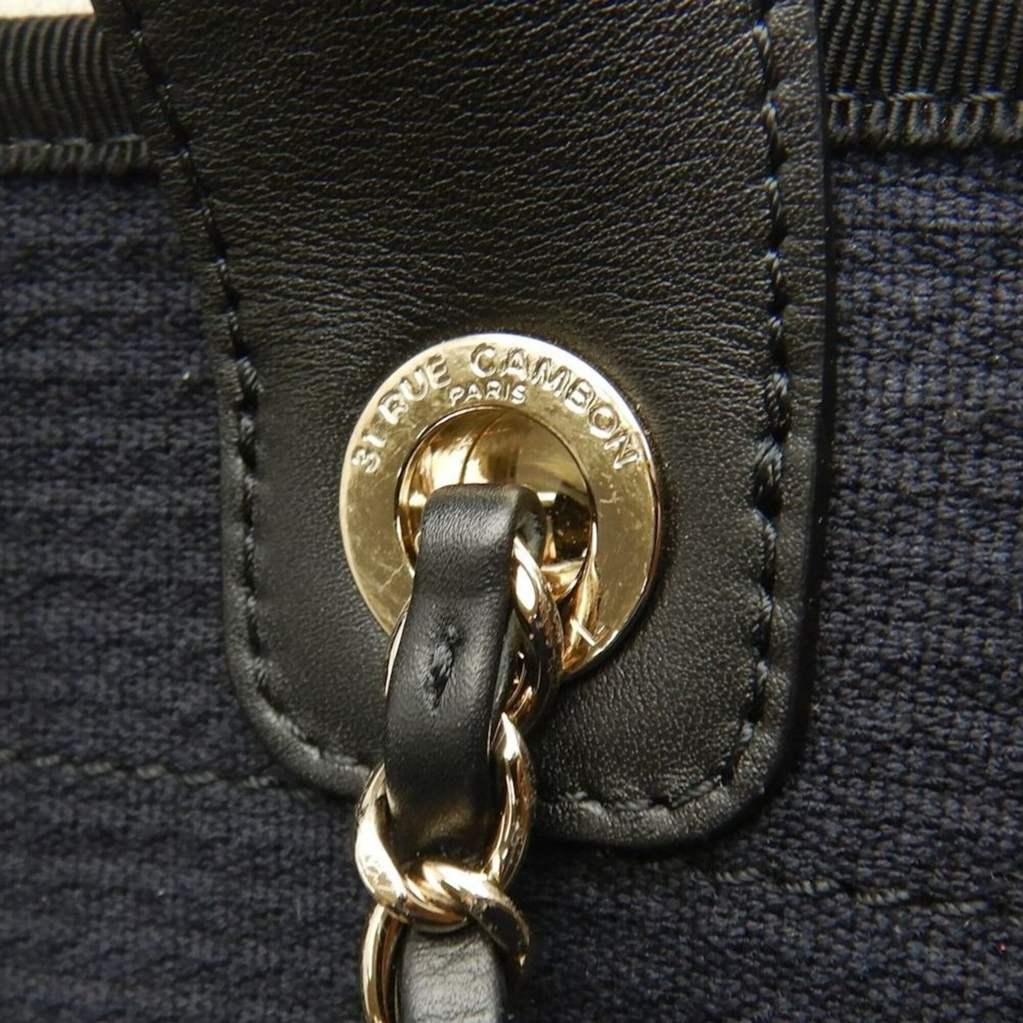 Chanel Black Canvas Leather Tote Bag (Pre-Owned)