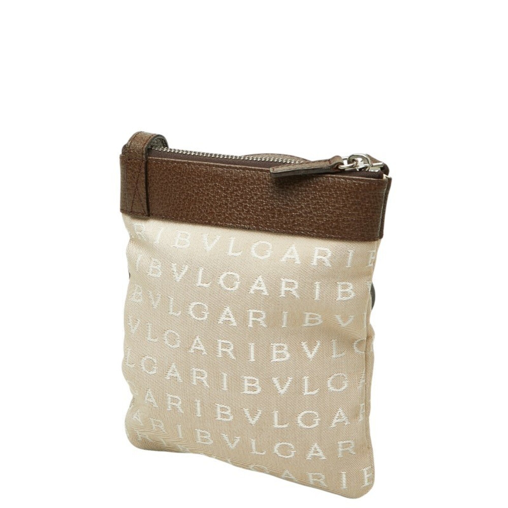 Bvlgari Beige Brown Canvas Leather Shoulder Bag (Pre-Owned)