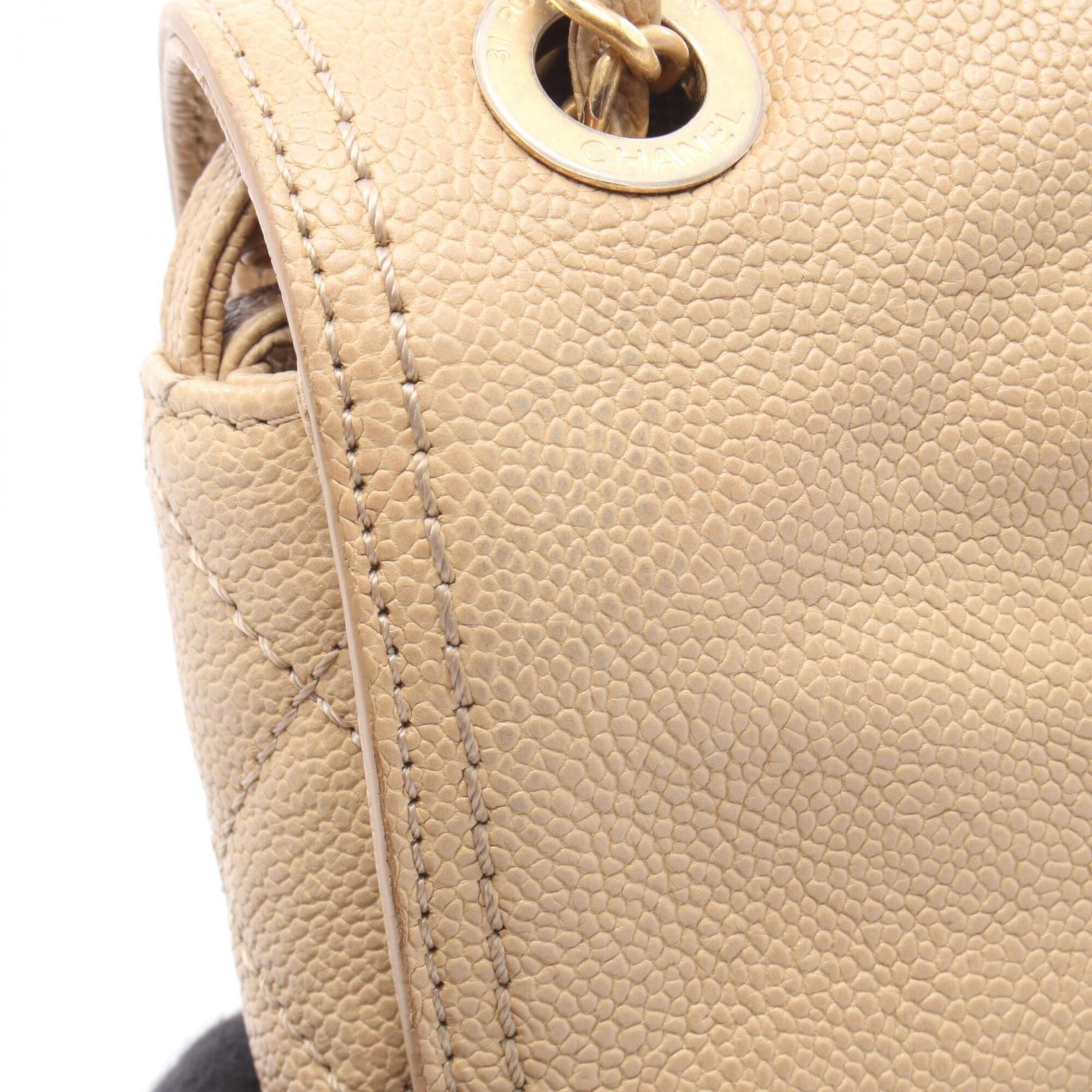 Chanel Beige Grained Calfskin Handbag Shoulder Bag (Pre-Owned)