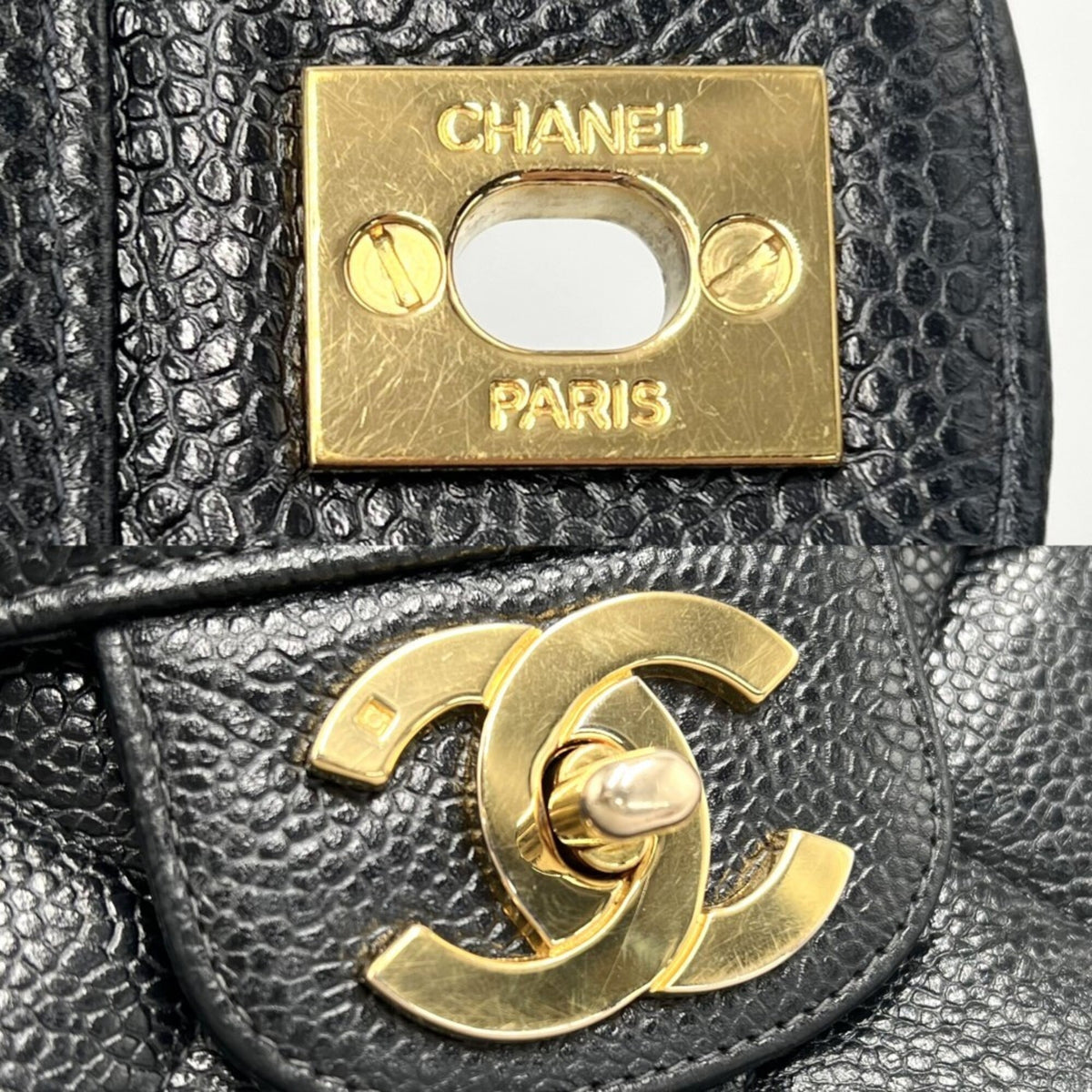 Chanel Black Grained Calfskin Handbag (Pre-Owned)
