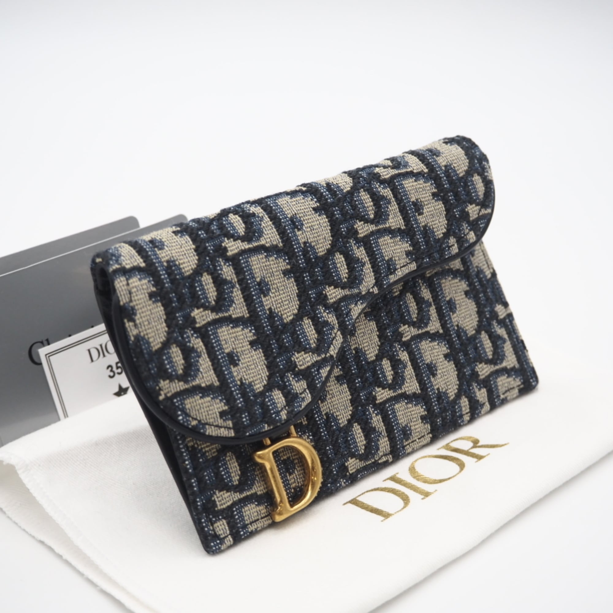 Christian Dior Beige Navy Canvas Leather Card Wallet (Pre-Owned)