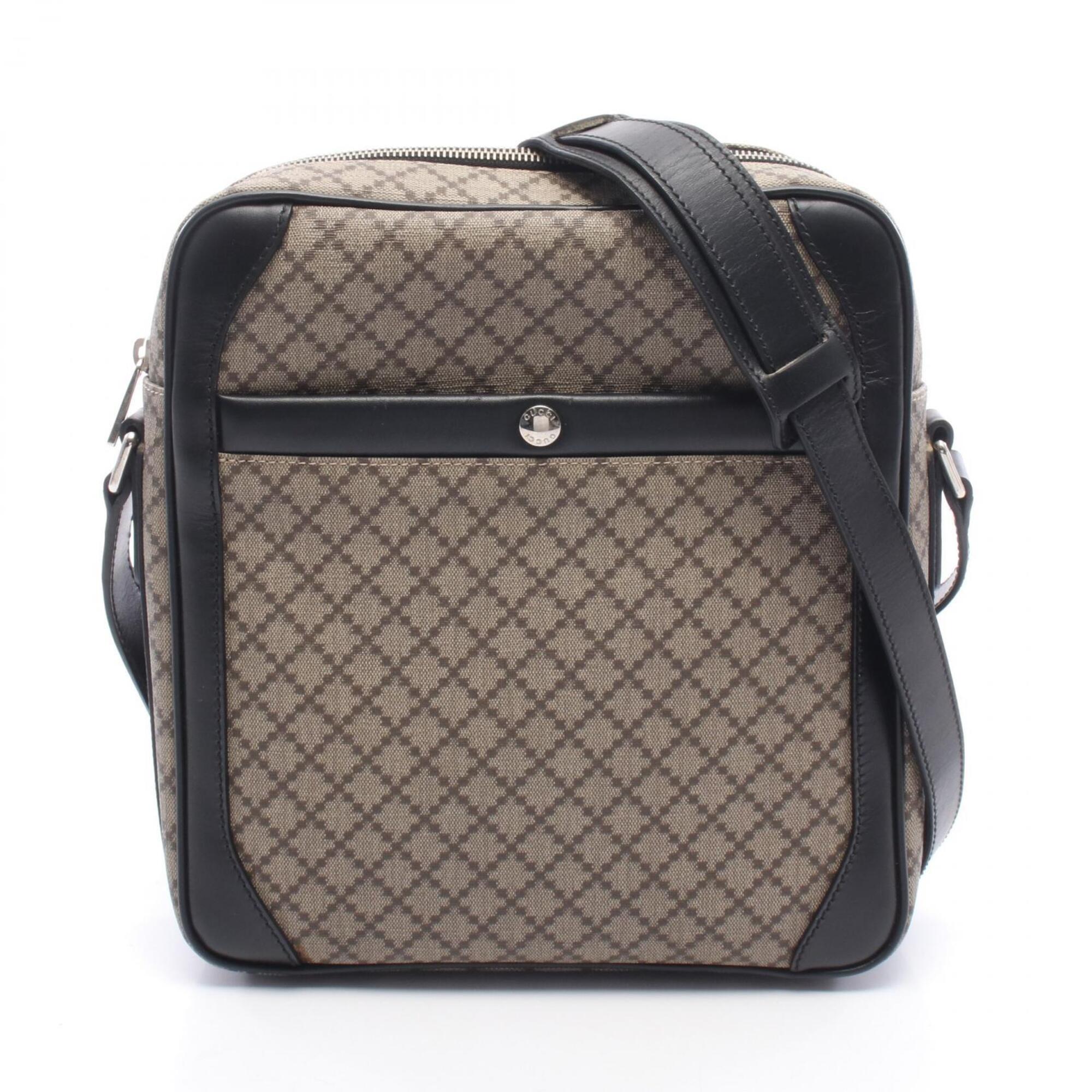 Gucci Beige Black Brown Coated Canvas Leather Handbag Shoulder Bag (Pre-Owned)